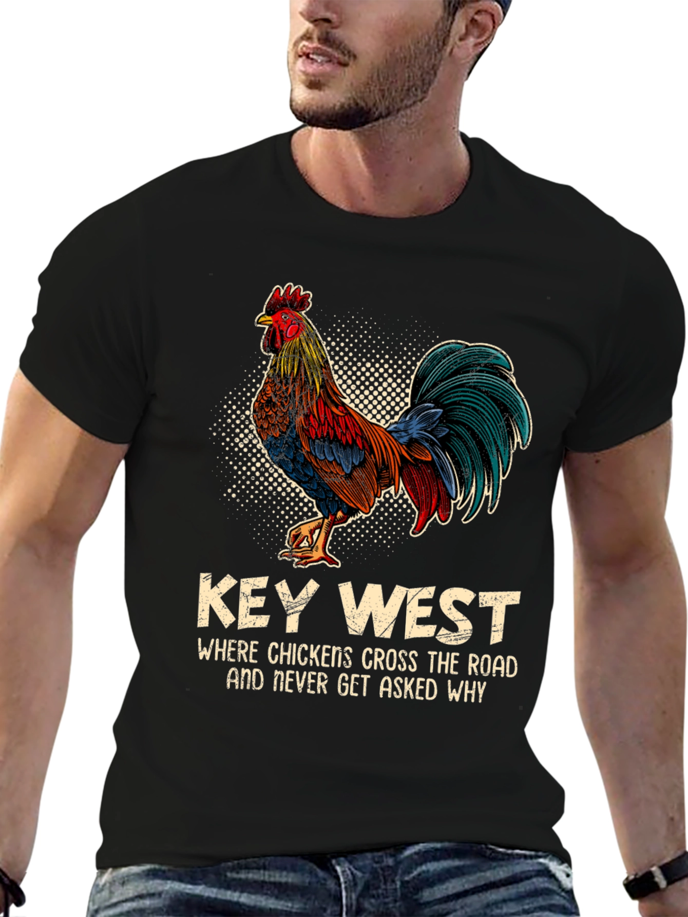 Black Key West Chicken T-Shirt - Funny Graphic Tee view 6