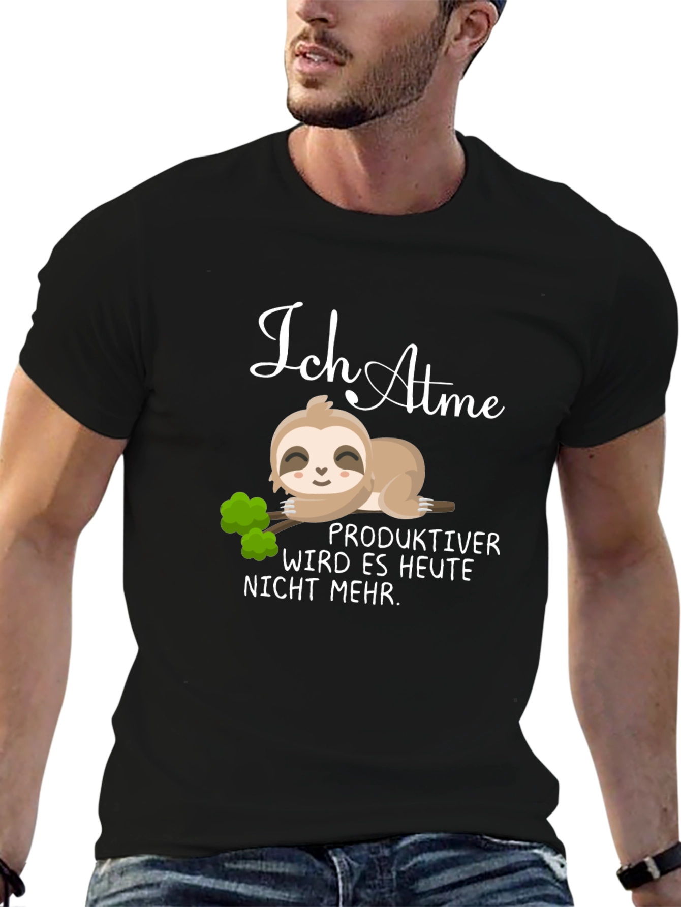 Black Funny Sloth Graphic T-Shirt - Ich Atme Design view 6