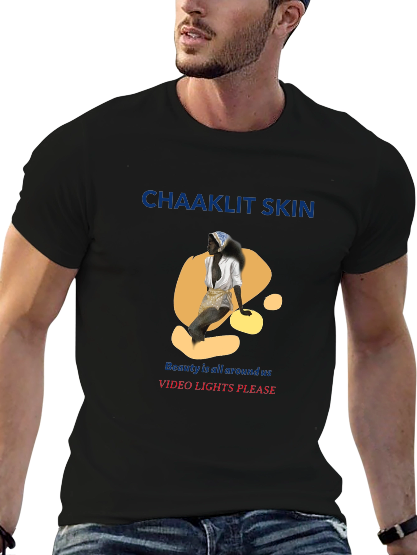 Black Unique Graphic T-Shirt - 'Chaaklit Skin' Design view 6