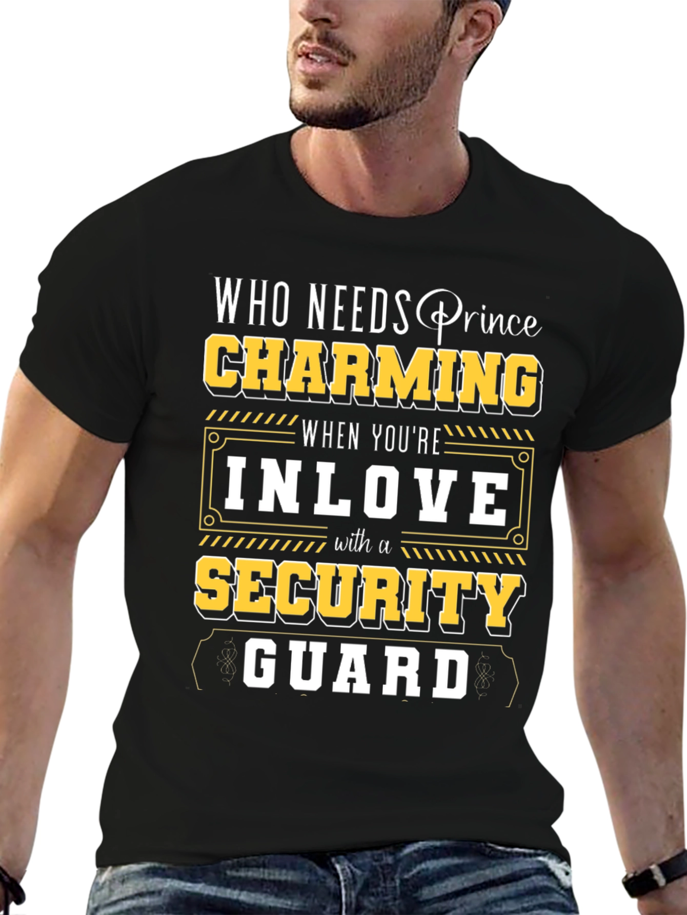 Black Charming Security Guard T-Shirt - Novelty Graphic Tee view 6