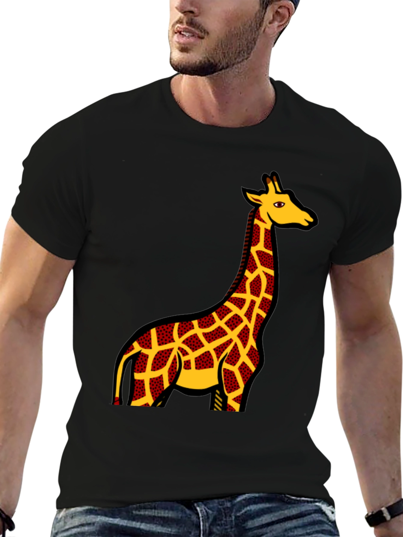 Black Giraffe Print Black T-Shirt view 6