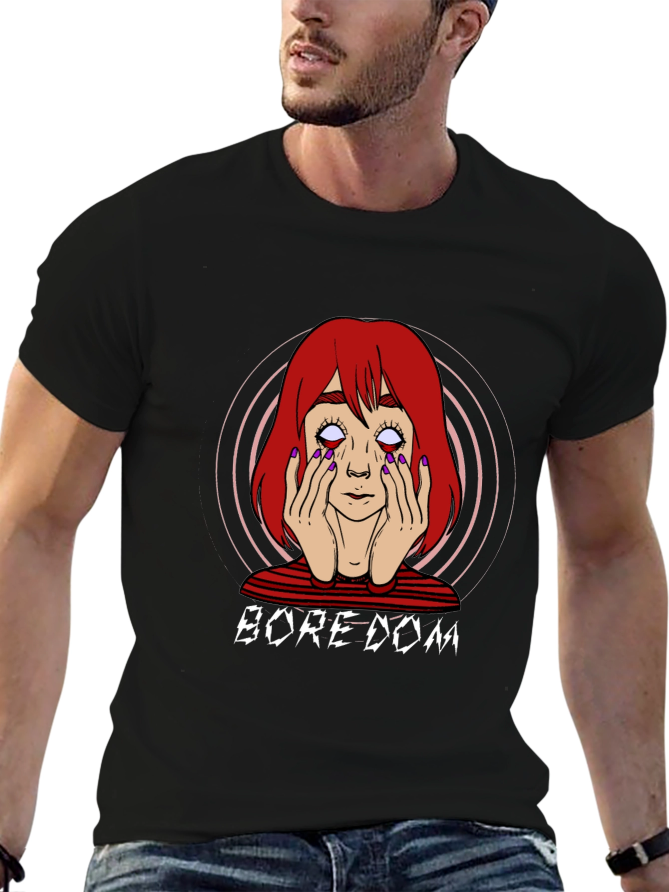 Black Boredom Graphic T-Shirt - Unisex Black Tee view 6