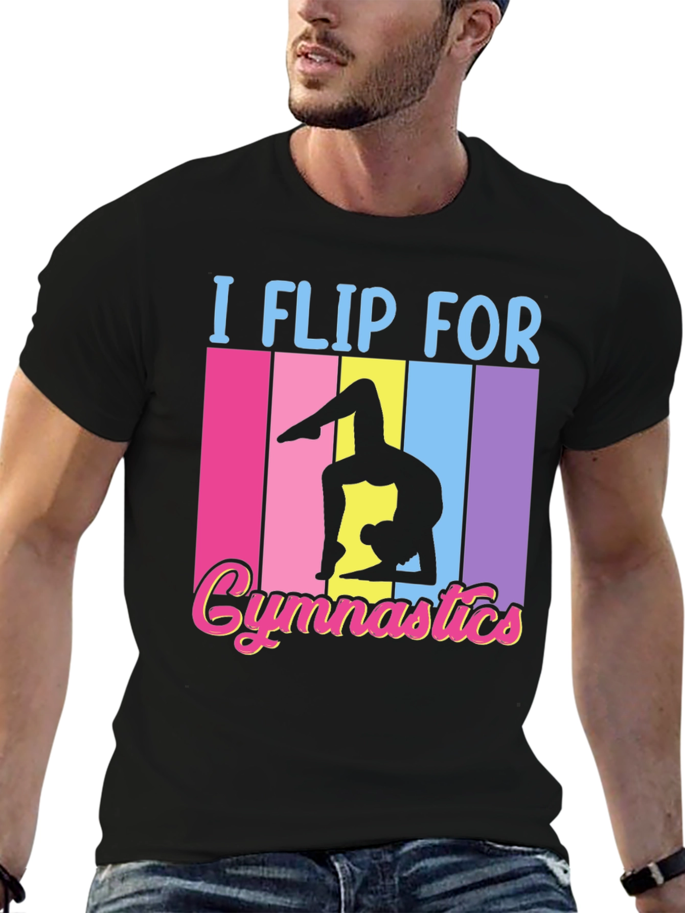 Black I Flip For Gymnastics Black T-Shirt view 6