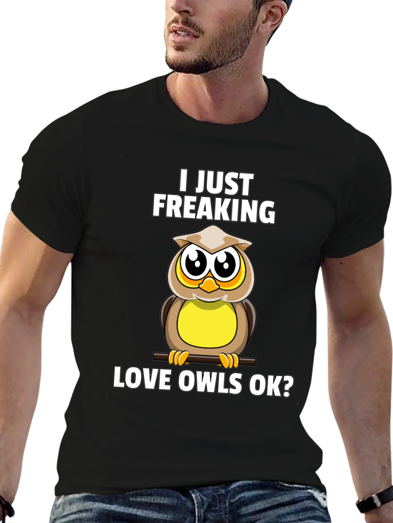 Black I Just Freaking Love Owls Black Graphic T-Shirt view 6