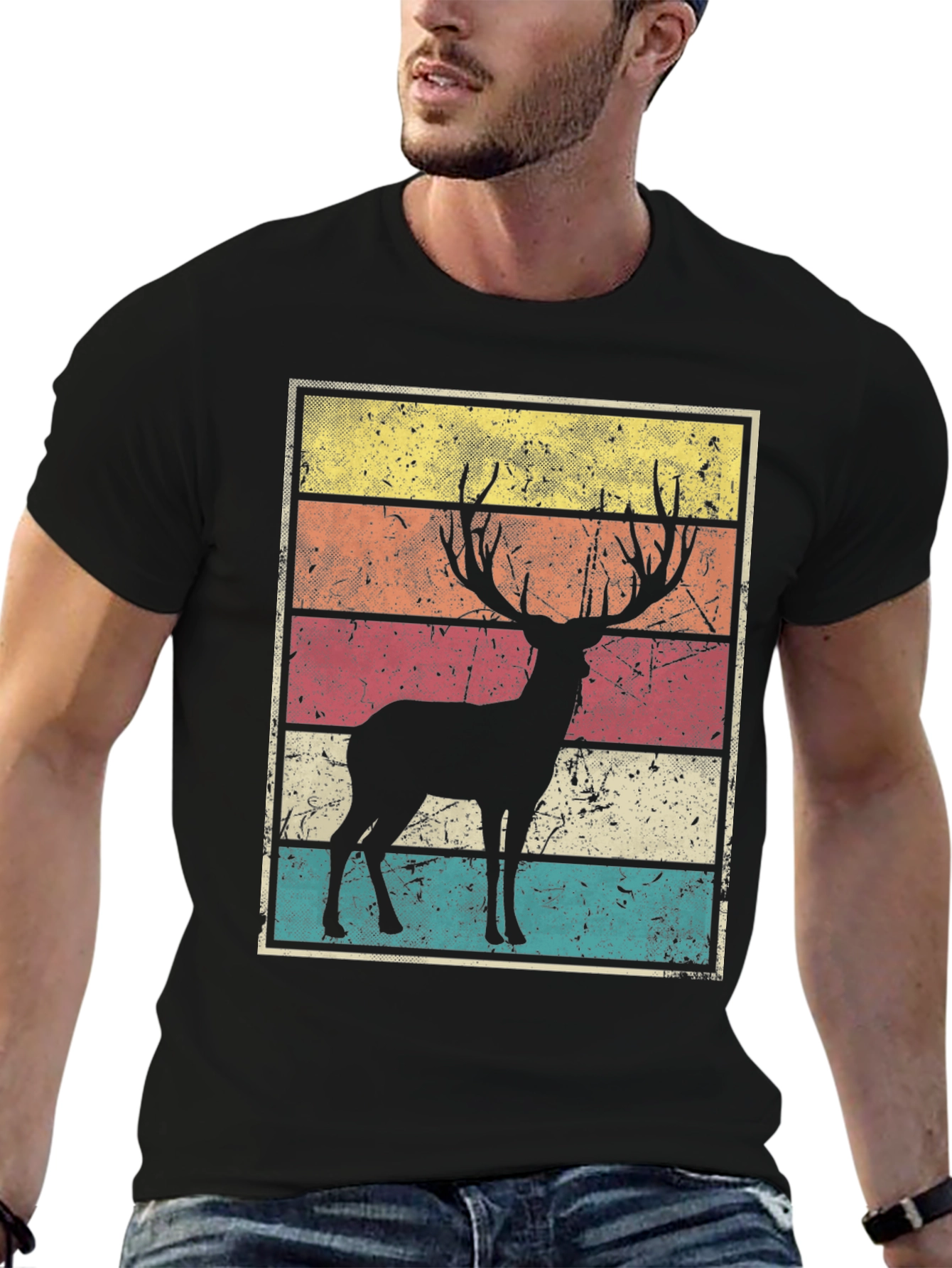 Black Retro Deer Graphic Tee - Vintage Style view 6