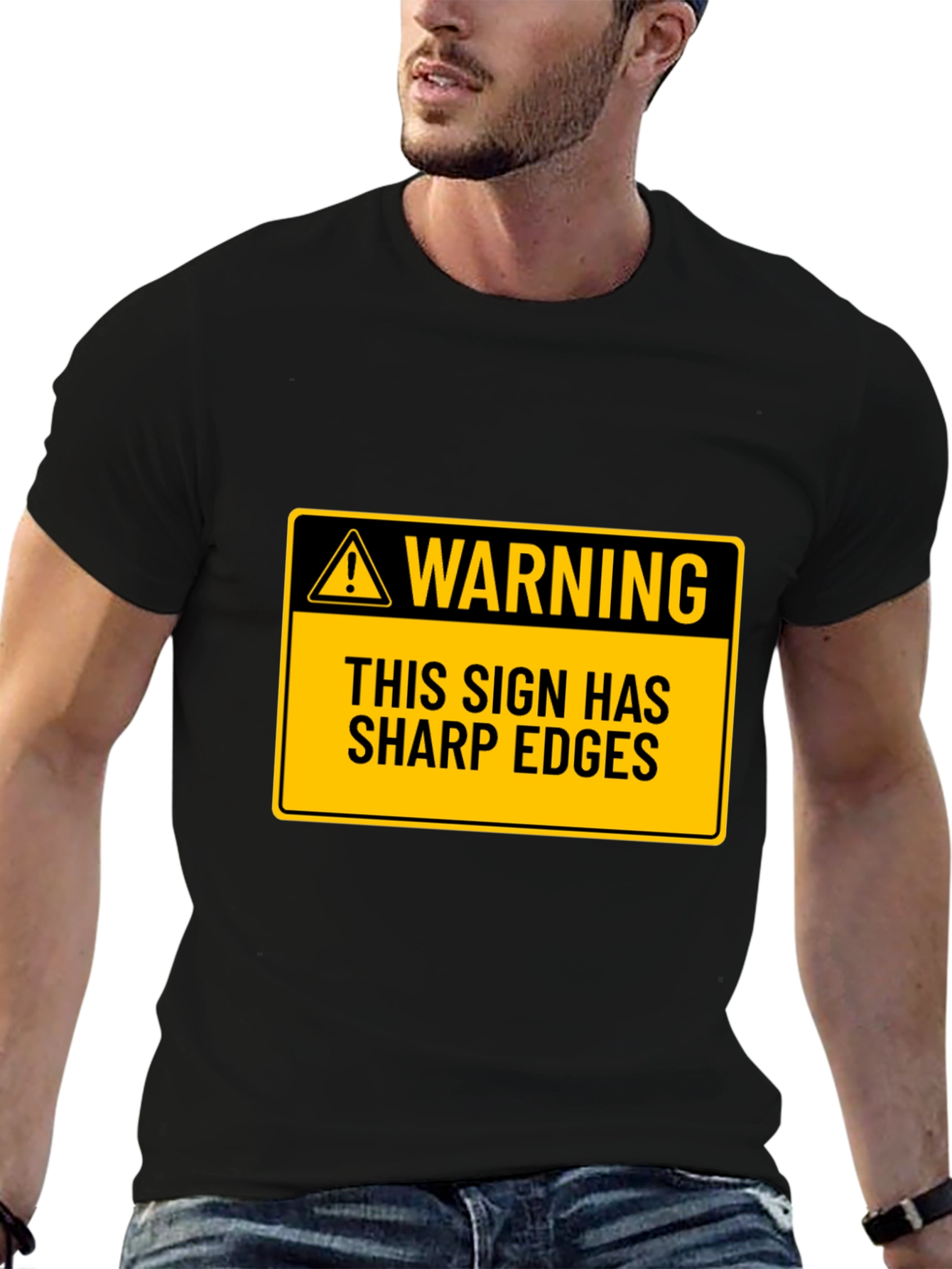Black Warning Sharp Edges Novelty Graphic Tee view 6
