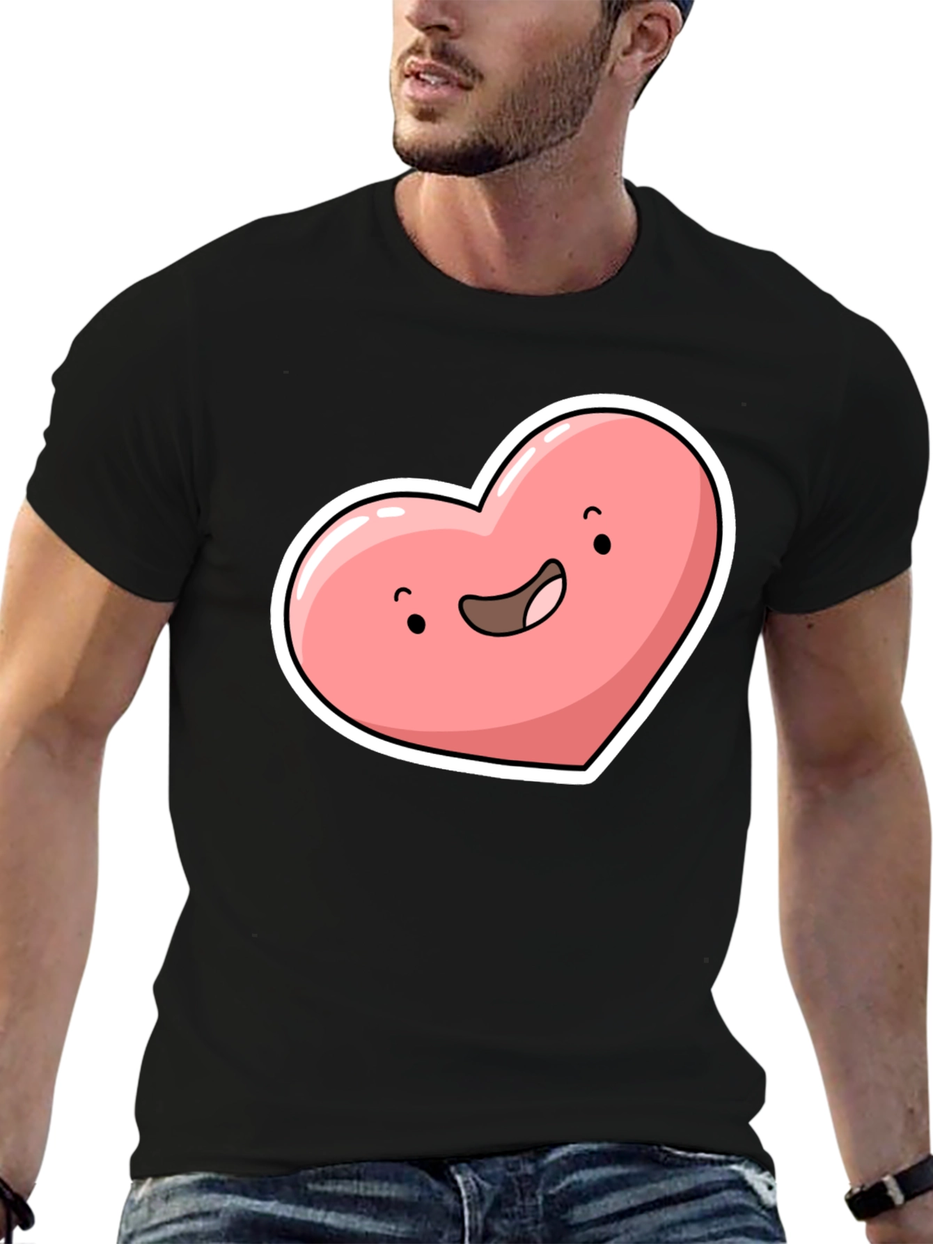 Black Cute Heart Character Graphic Tee - Black view 6