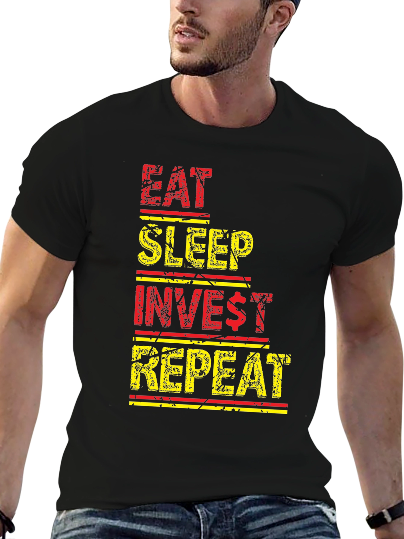 Black Eat Sleep Invest Repeat Black Graphic Tee view 6