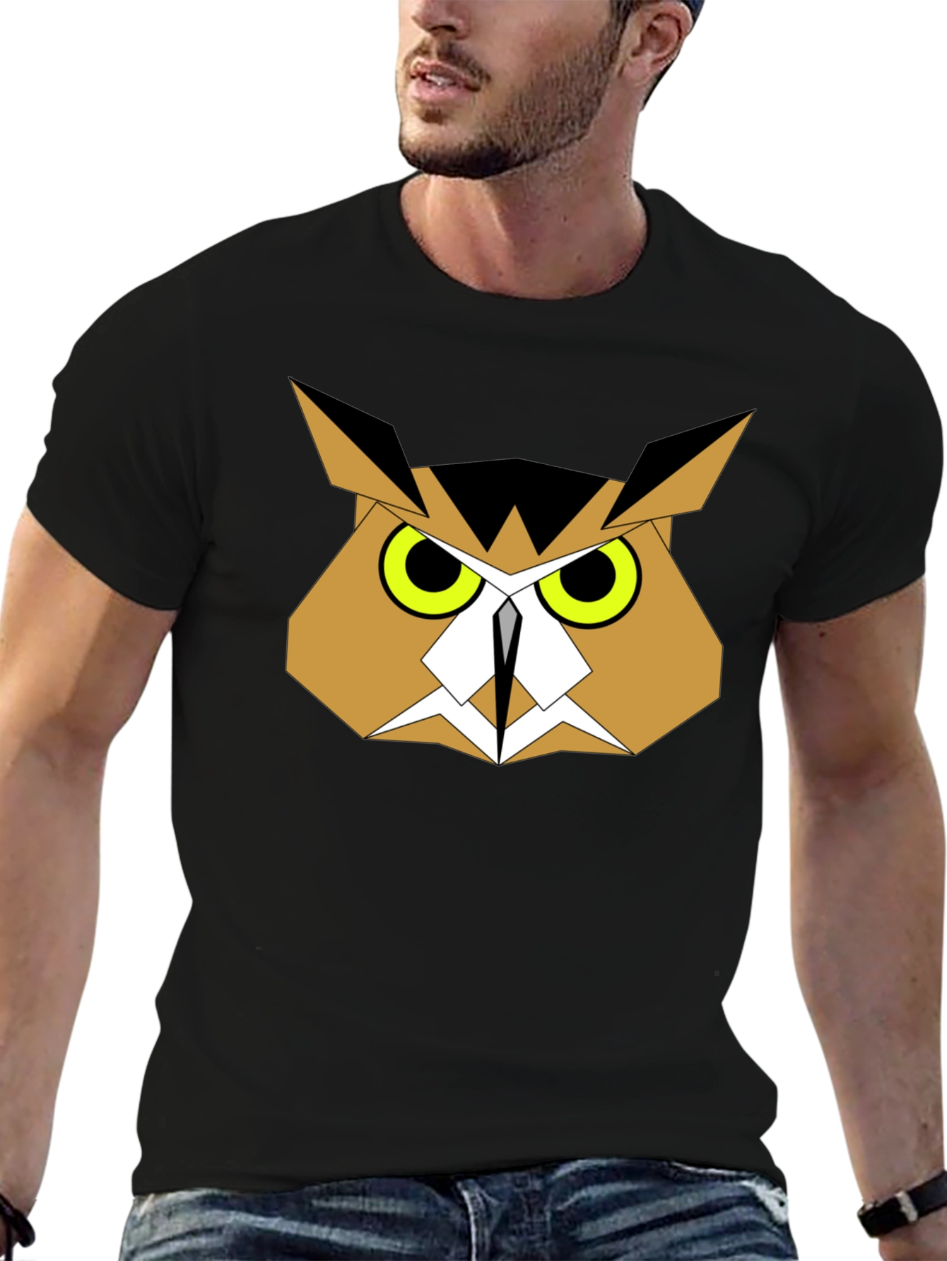 Black Geometric Owl Graphic Tee - Black Cotton view 6