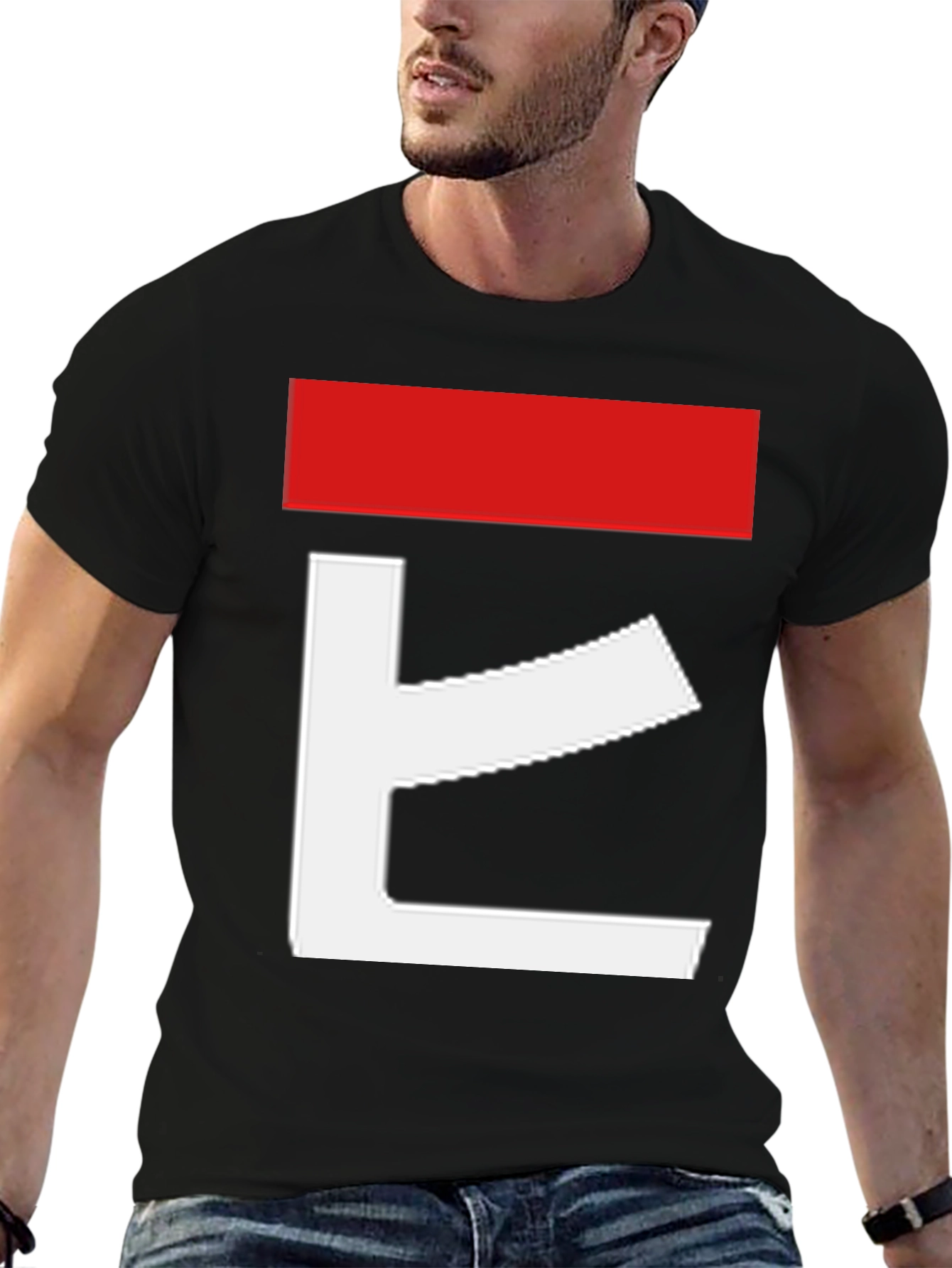 Black Abstract Graphic Tee - Red and White Design on Black view 6