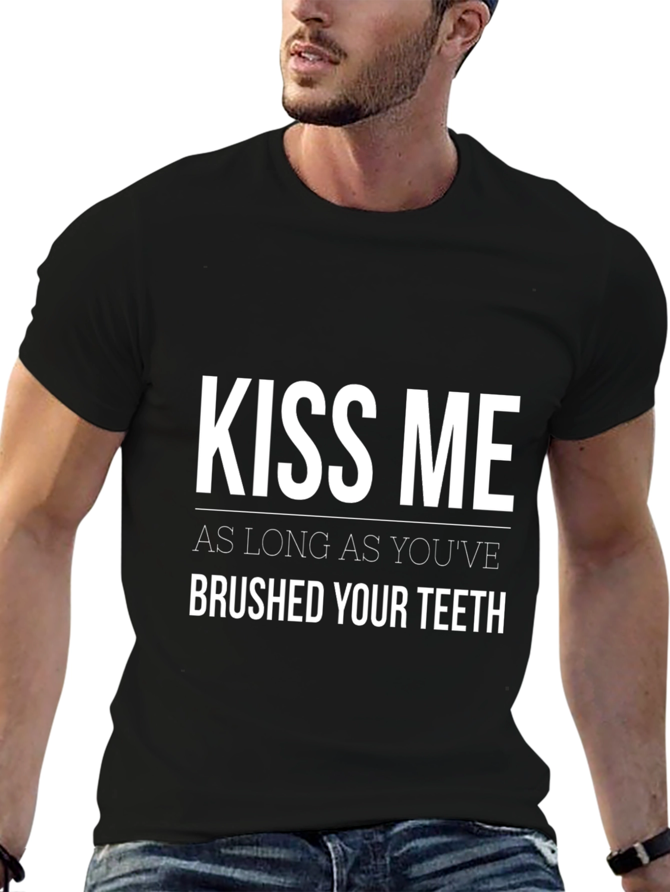 Black Kiss Me T-Shirt - Brushed Teeth Funny Tee view 6