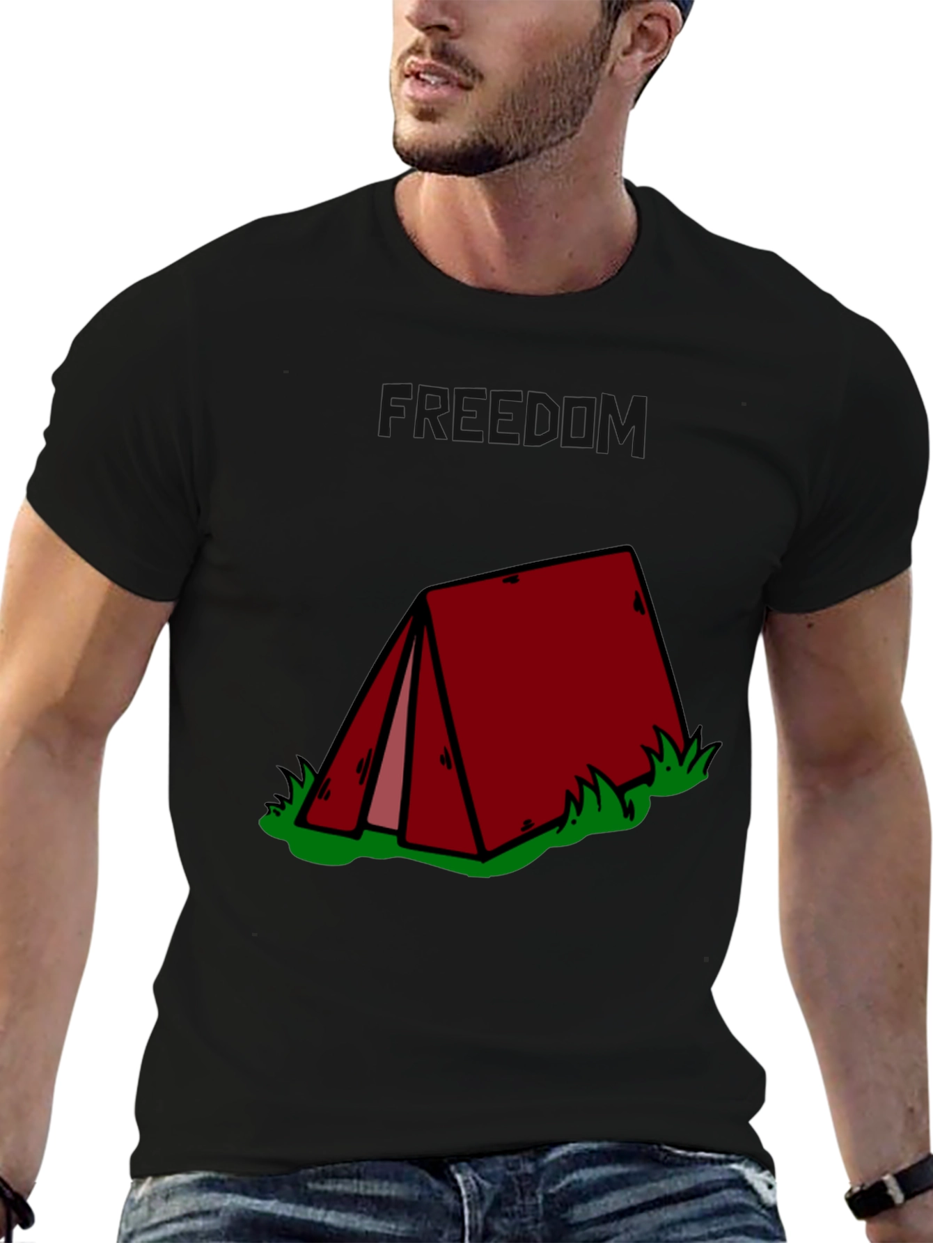 Camping Tent Graphic Tee - Black Cotton T-Shirt - 6