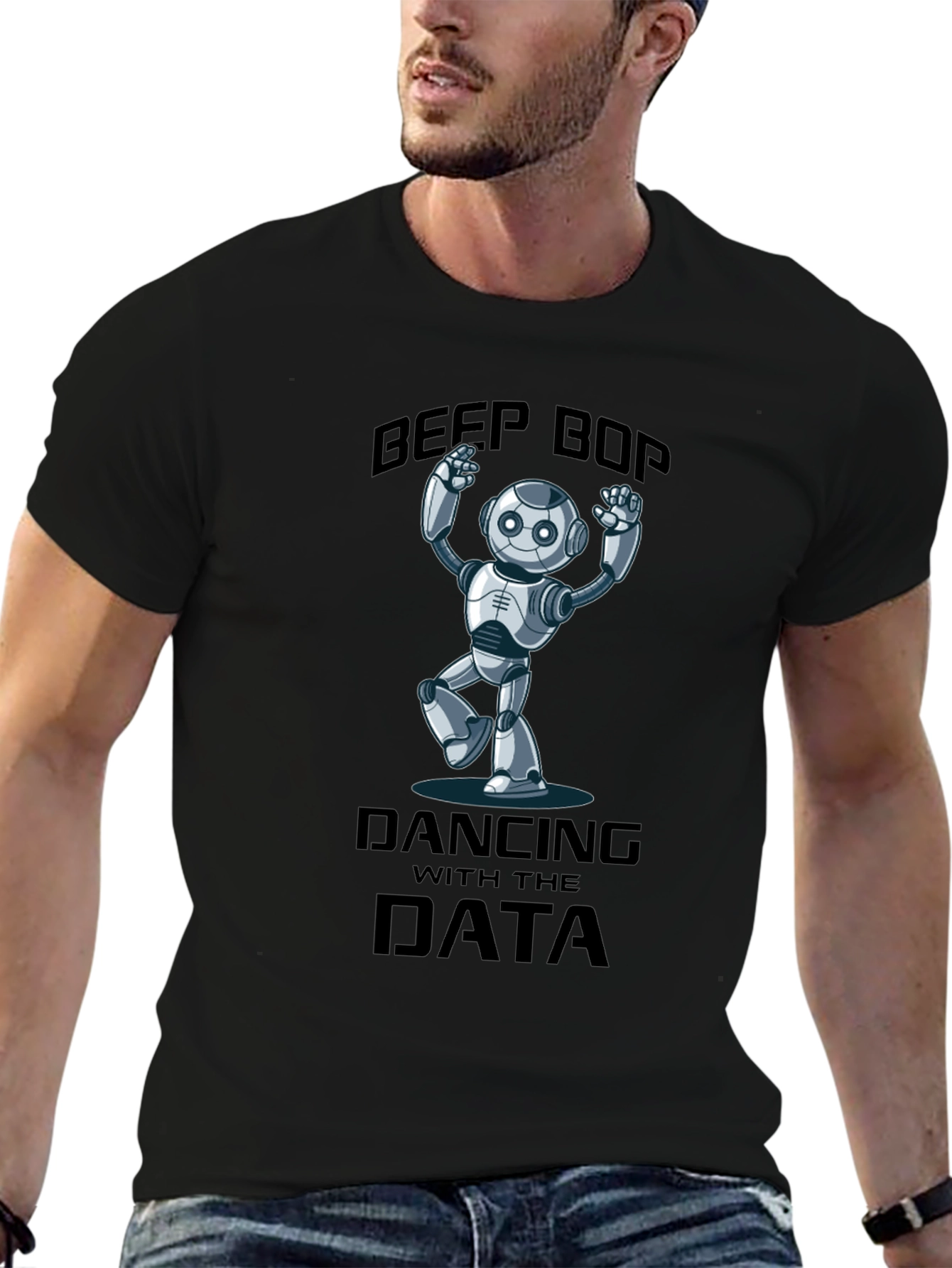Black Data Dancing Robot T-Shirt - Beep Boop Fun! view 6