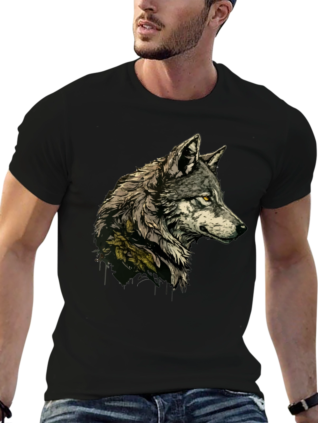Black Wolf Graphic Print Black T-Shirt view 6