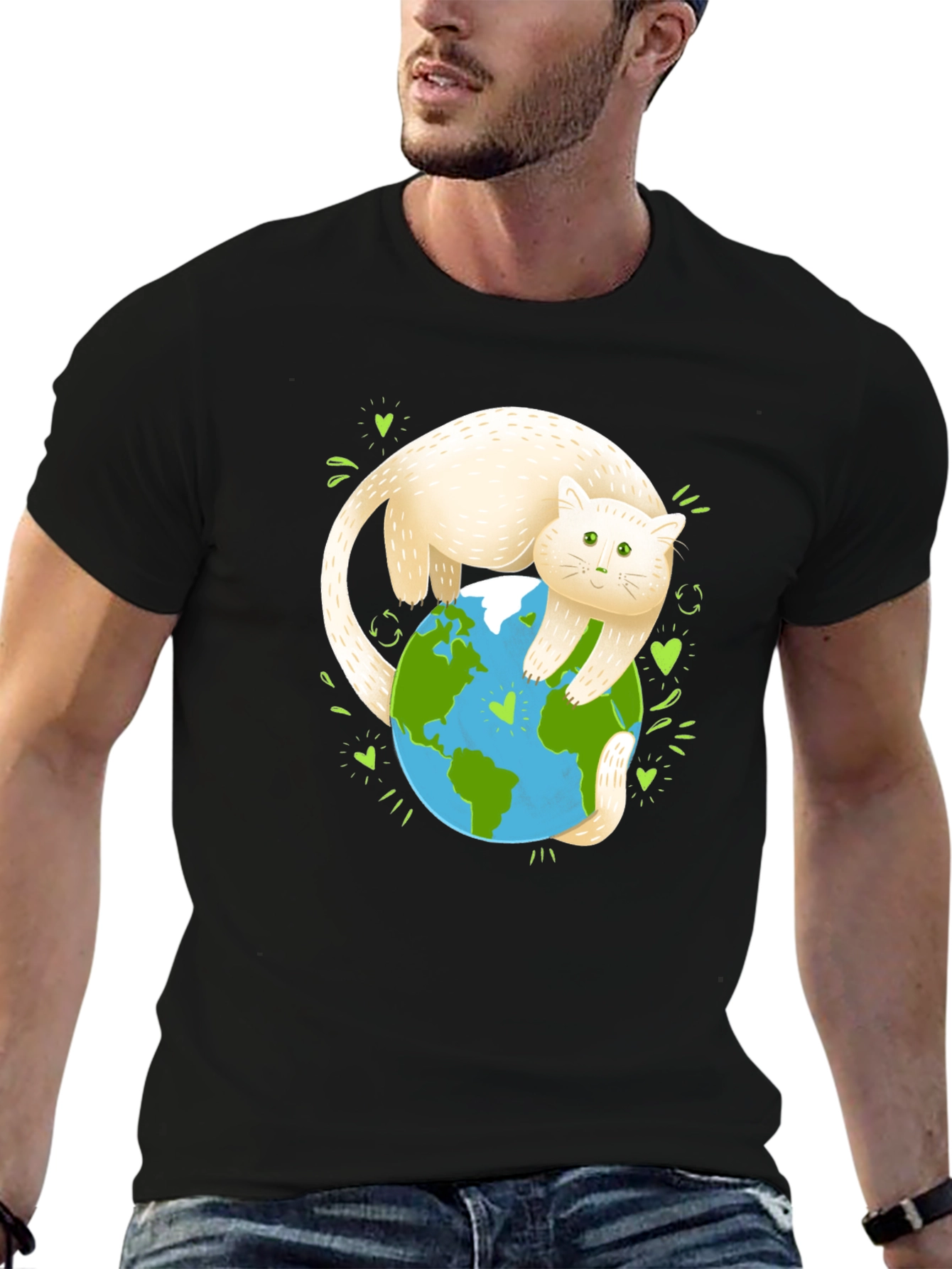 Black Cat Hugging Earth Graphic Tee view 6