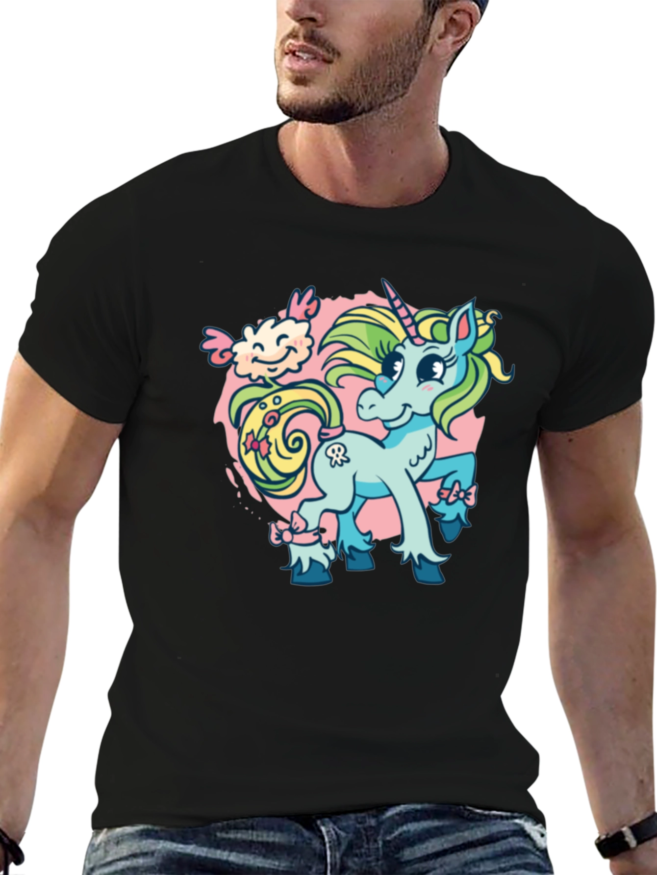 Black Unicorn Cartoon Graphic T-Shirt view 6