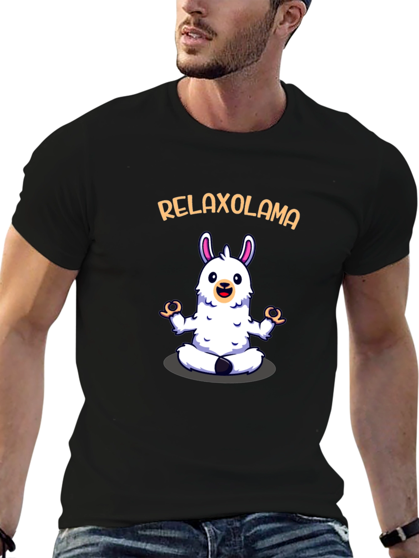 Black Relaxolama Yoga Meditation Black T-Shirt view 6
