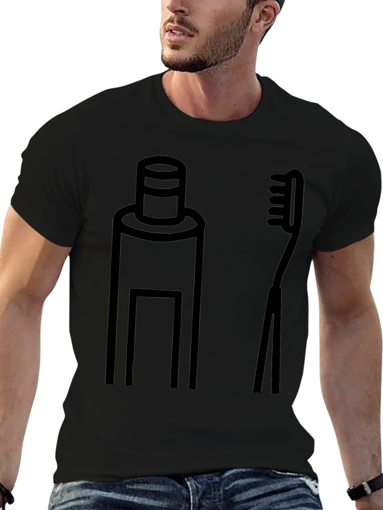 Black Toothpaste and Brush Graphic Tee - Black Cotton Casual Top view 6