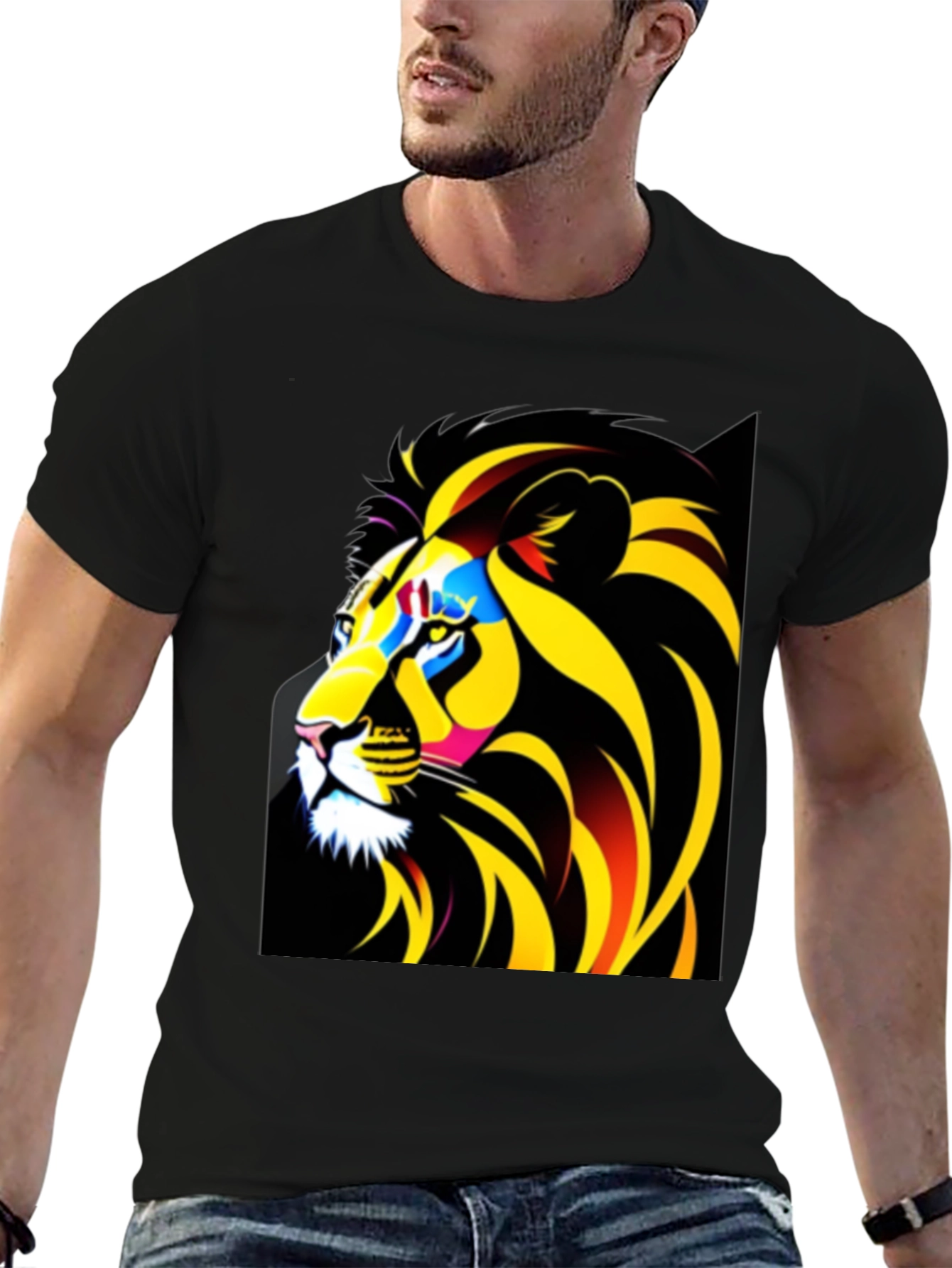 Black Bold Lion Graphic Tee - Black Cotton T-Shirt view 6