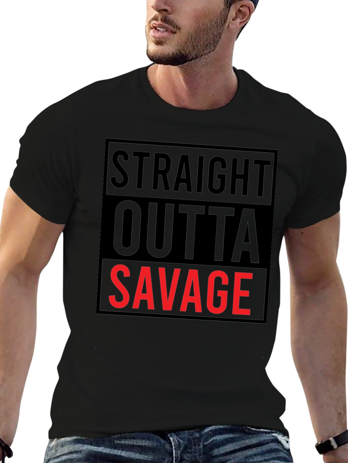 Black Straight Outta Savage Graphic Tee - Bold Statement Shirt view 6