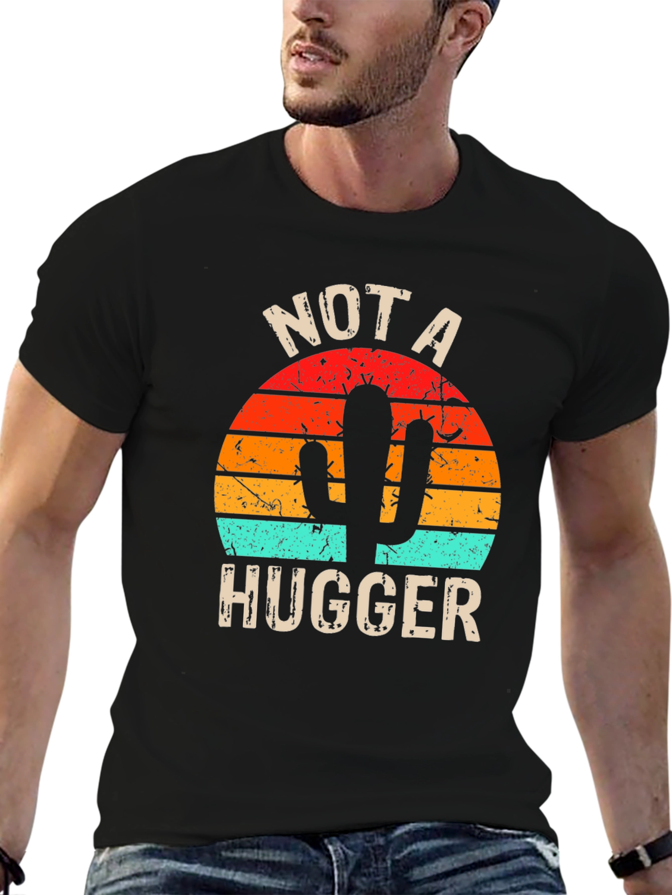 Black Not A Hugger Cactus Graphic T-Shirt view 6