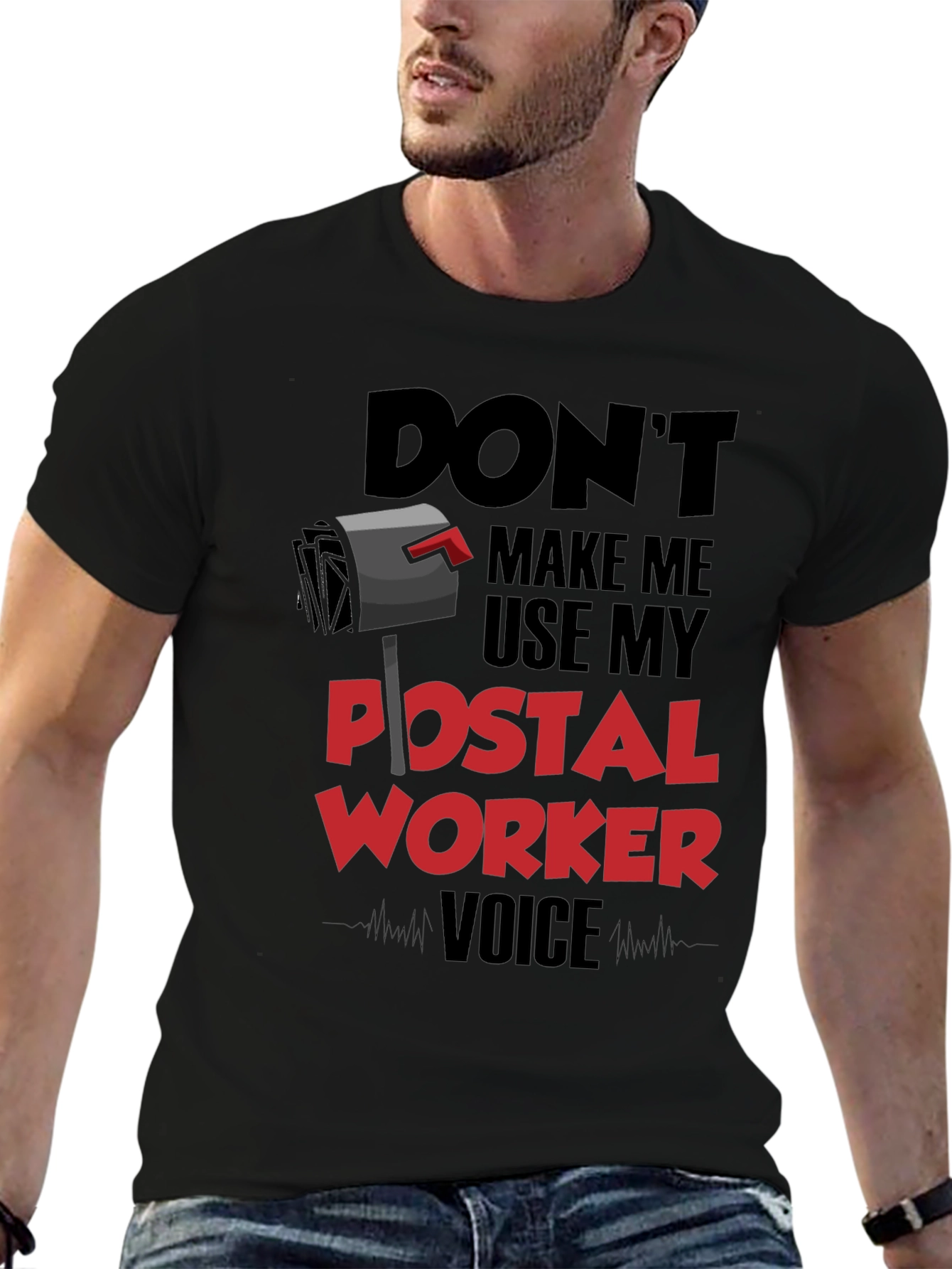 Black Postal Worker Voice T-Shirt - Funny Mail Carrier Tee view 6