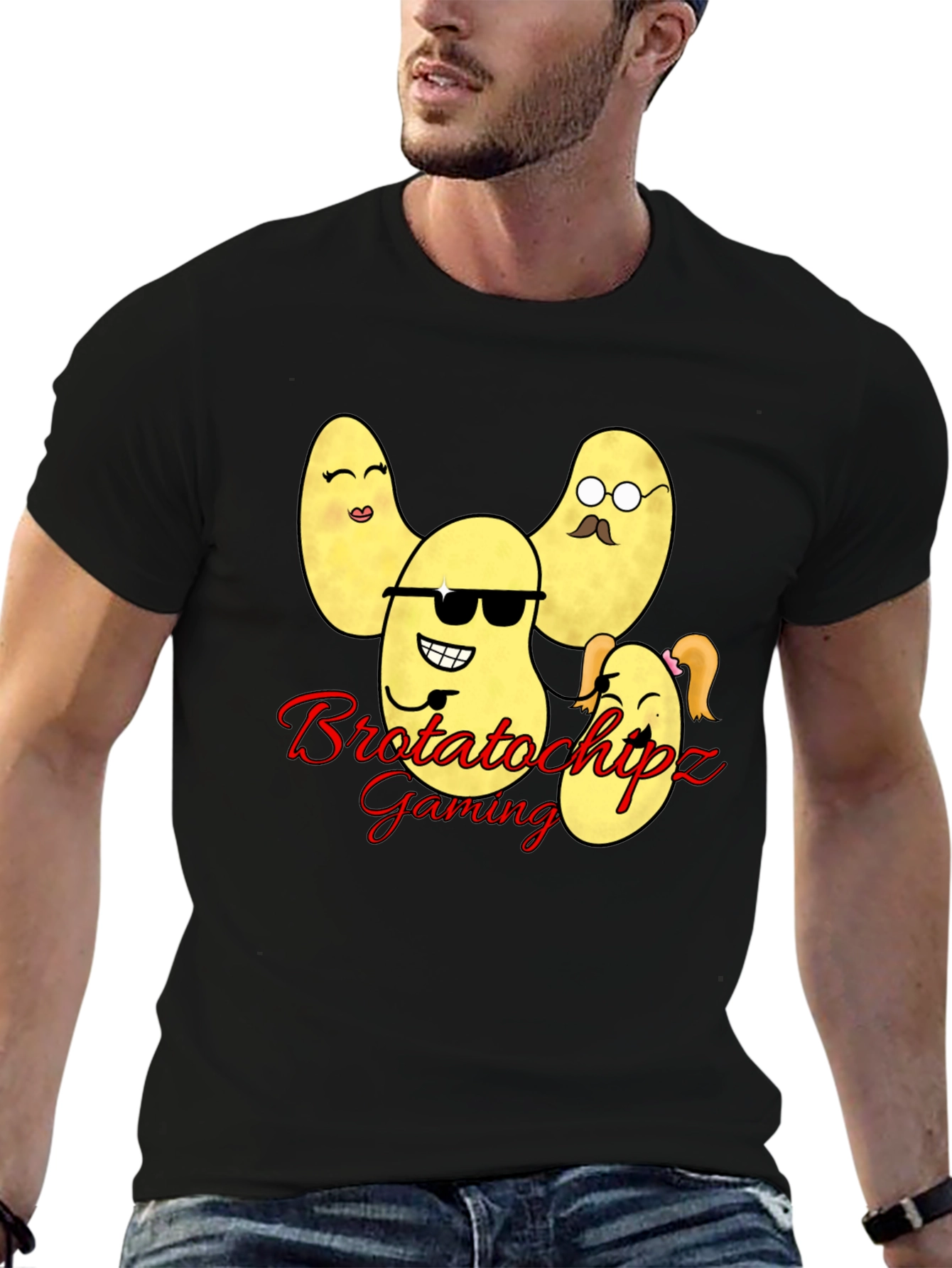 Black Brotatochipz Gaming T-Shirt - Funny Potato Family Tee view 6