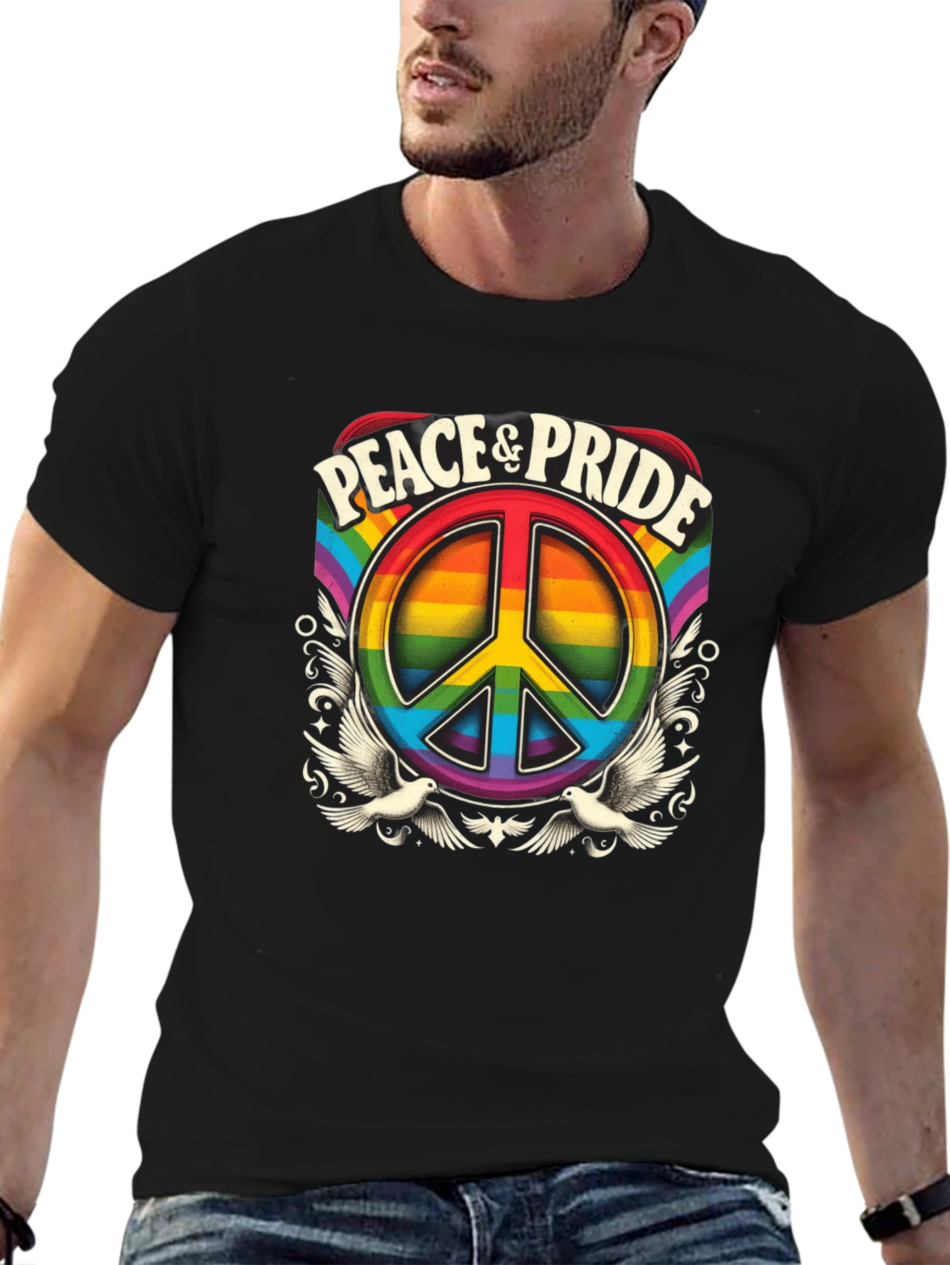 Black Peace & Pride Rainbow Graphic T-Shirt view 6