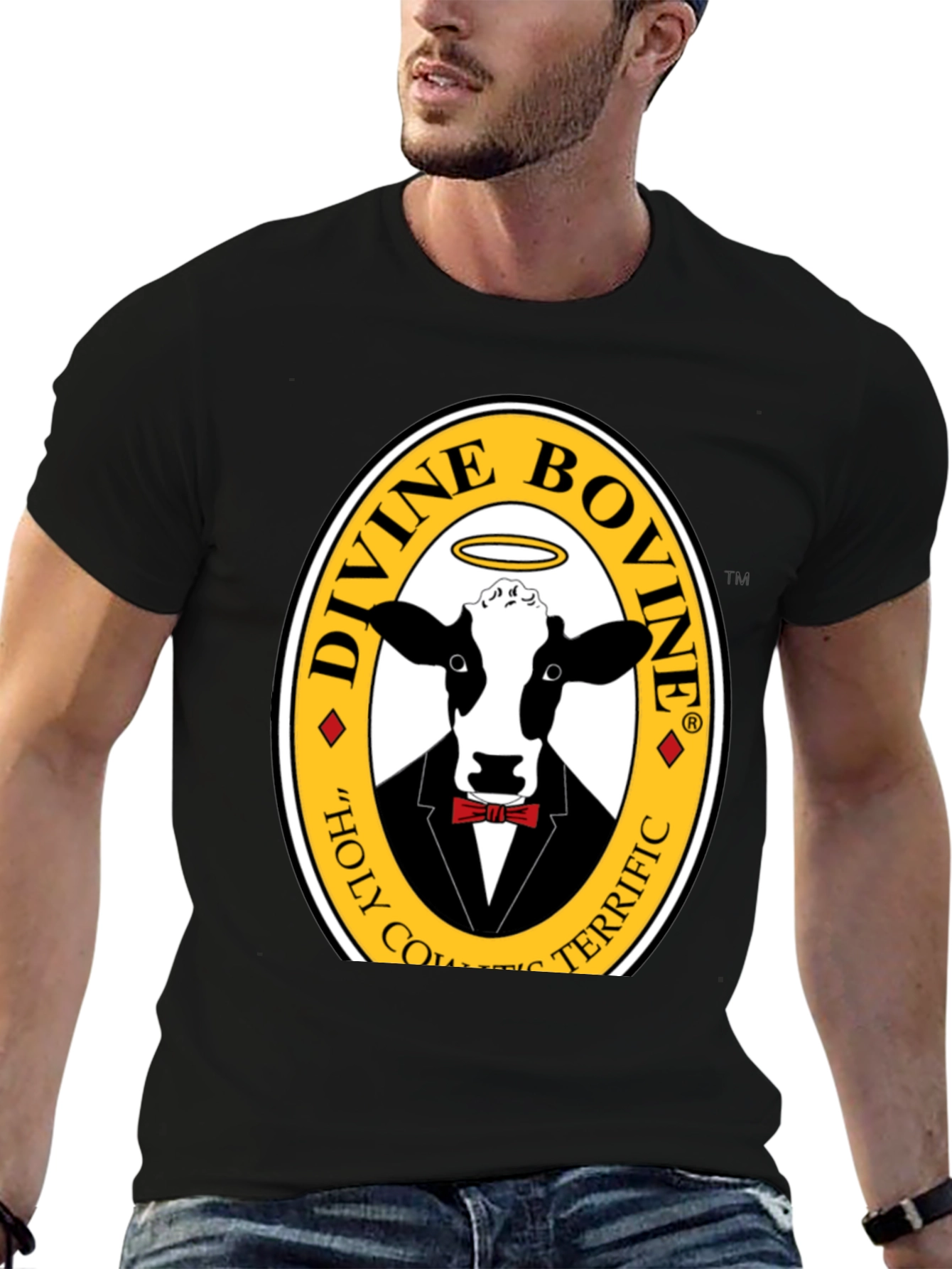 Black Divine Bovine T-Shirt - Holy Cow Terrific Tee view 6