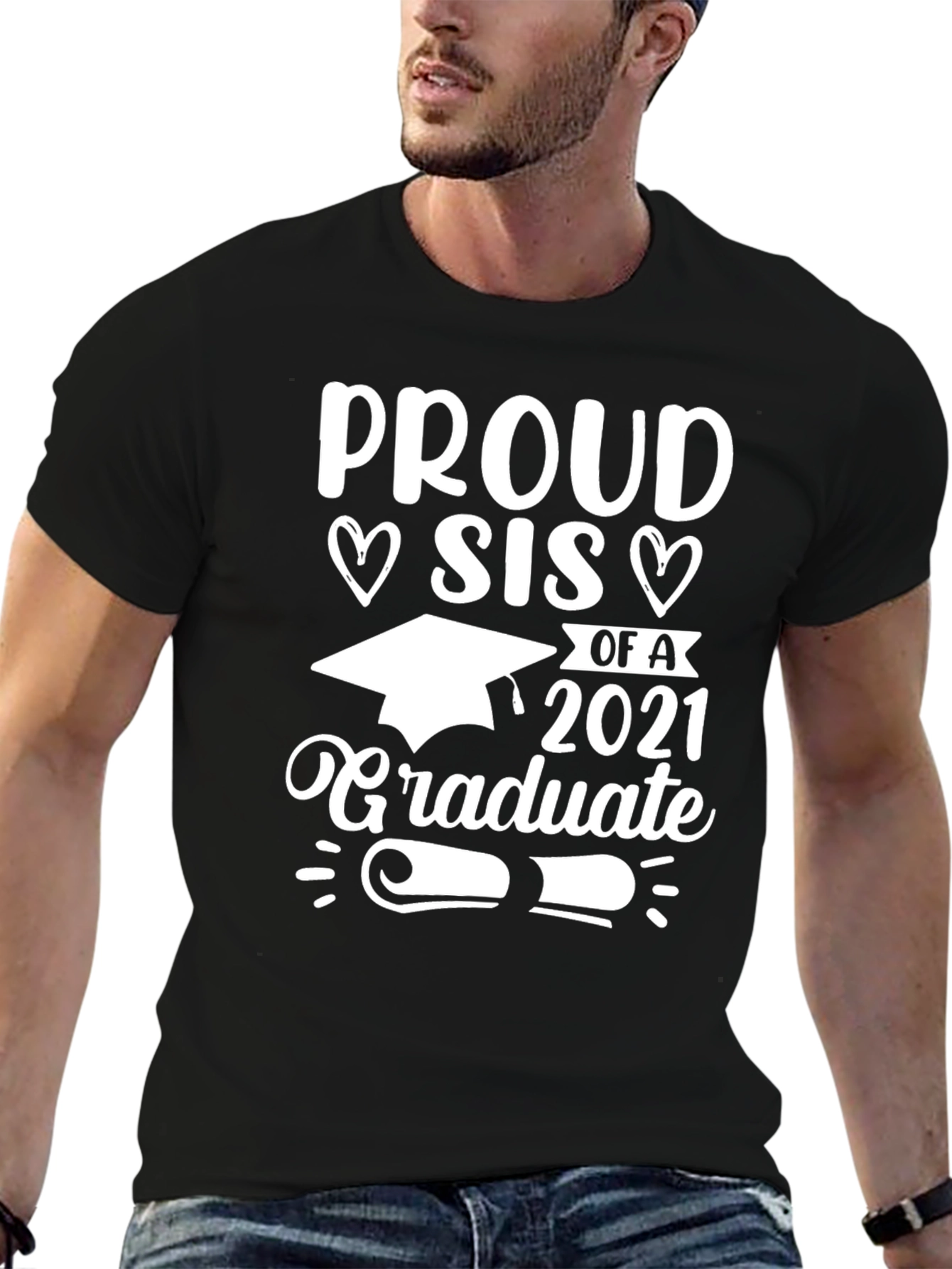 Black Proud Sis of a 2021 Graduate T-Shirt view 6