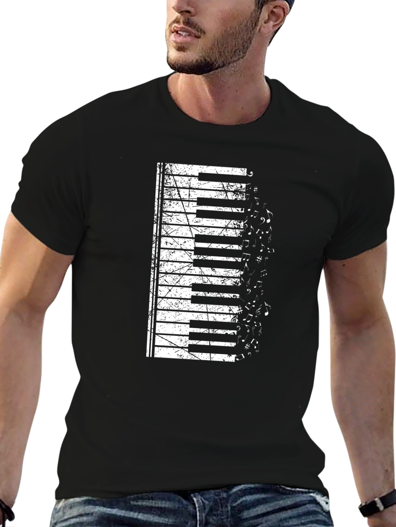 Black Piano Keys & Music Notes Graphic T-Shirt view 6
