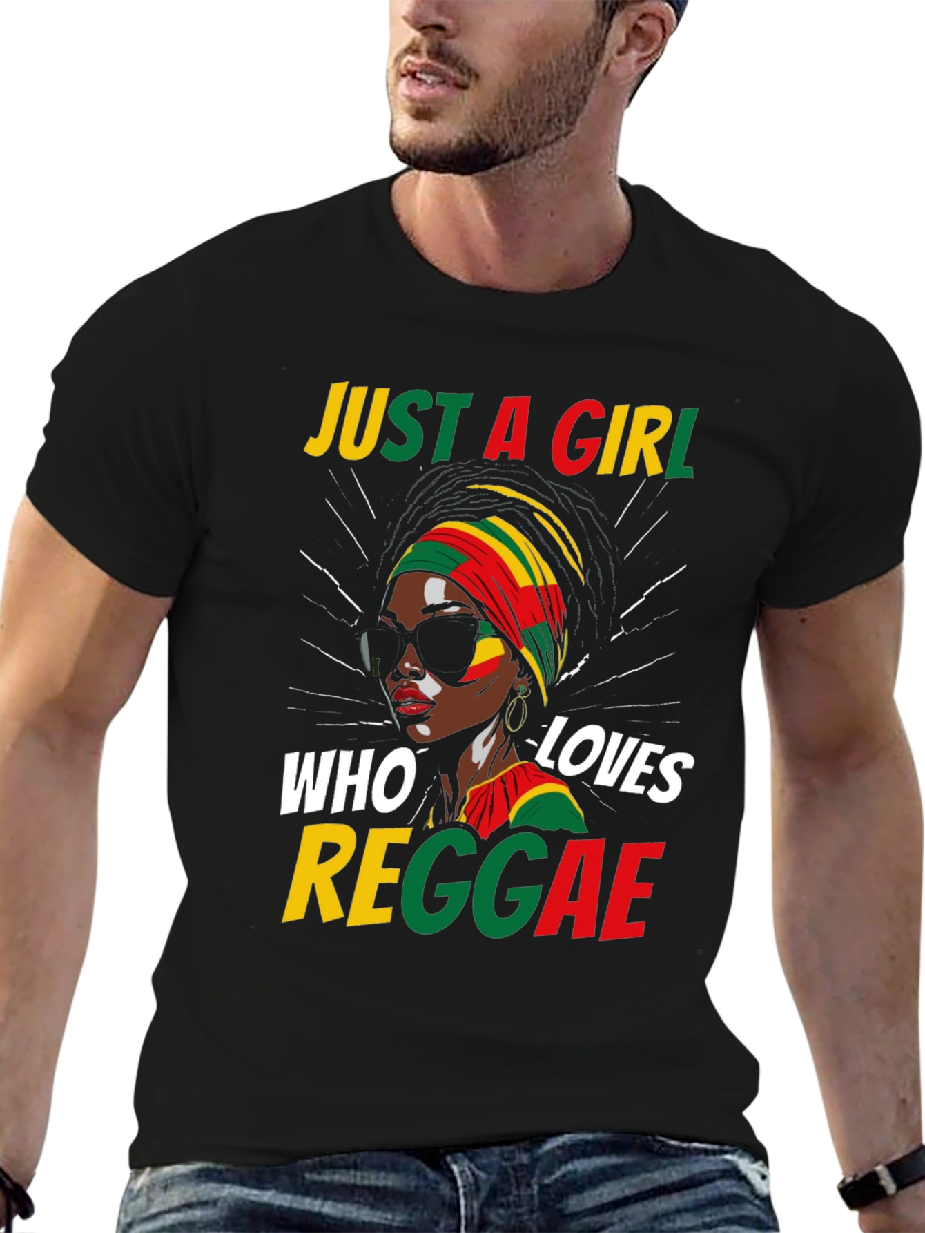 Black Just a Girl Who Loves Reggae Black T-Shirt view 6