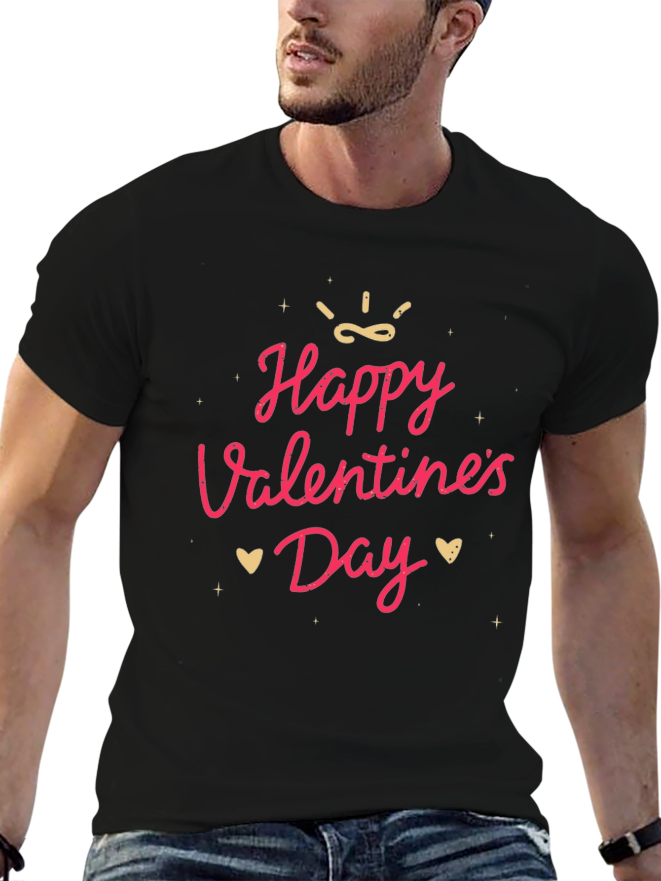 Black Happy Valentine's Day Graphic Tee - Soft Cotton Blend view 6