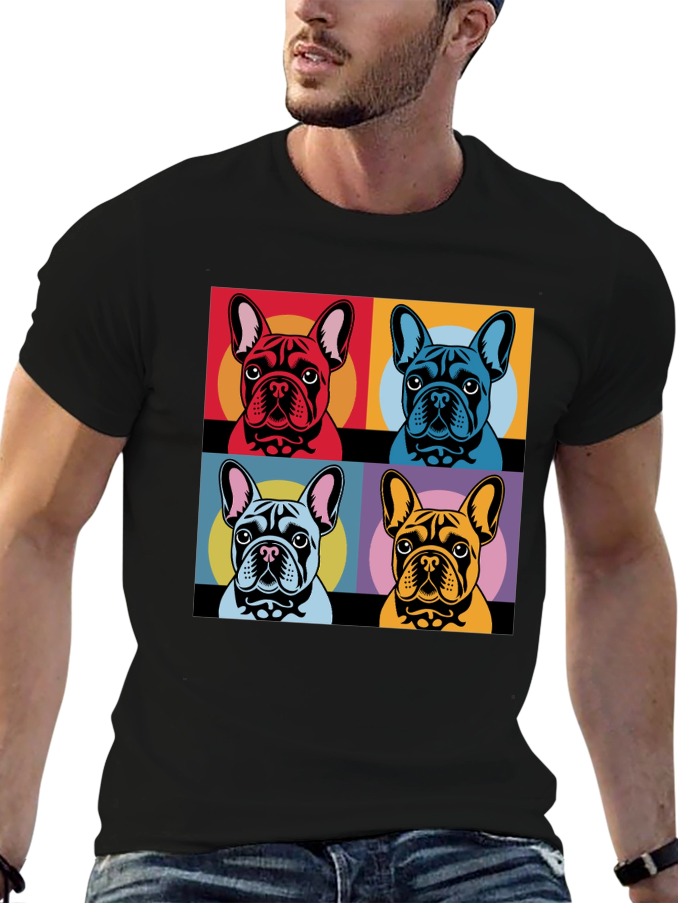 Black Pop Art French Bulldog T-Shirt view 6