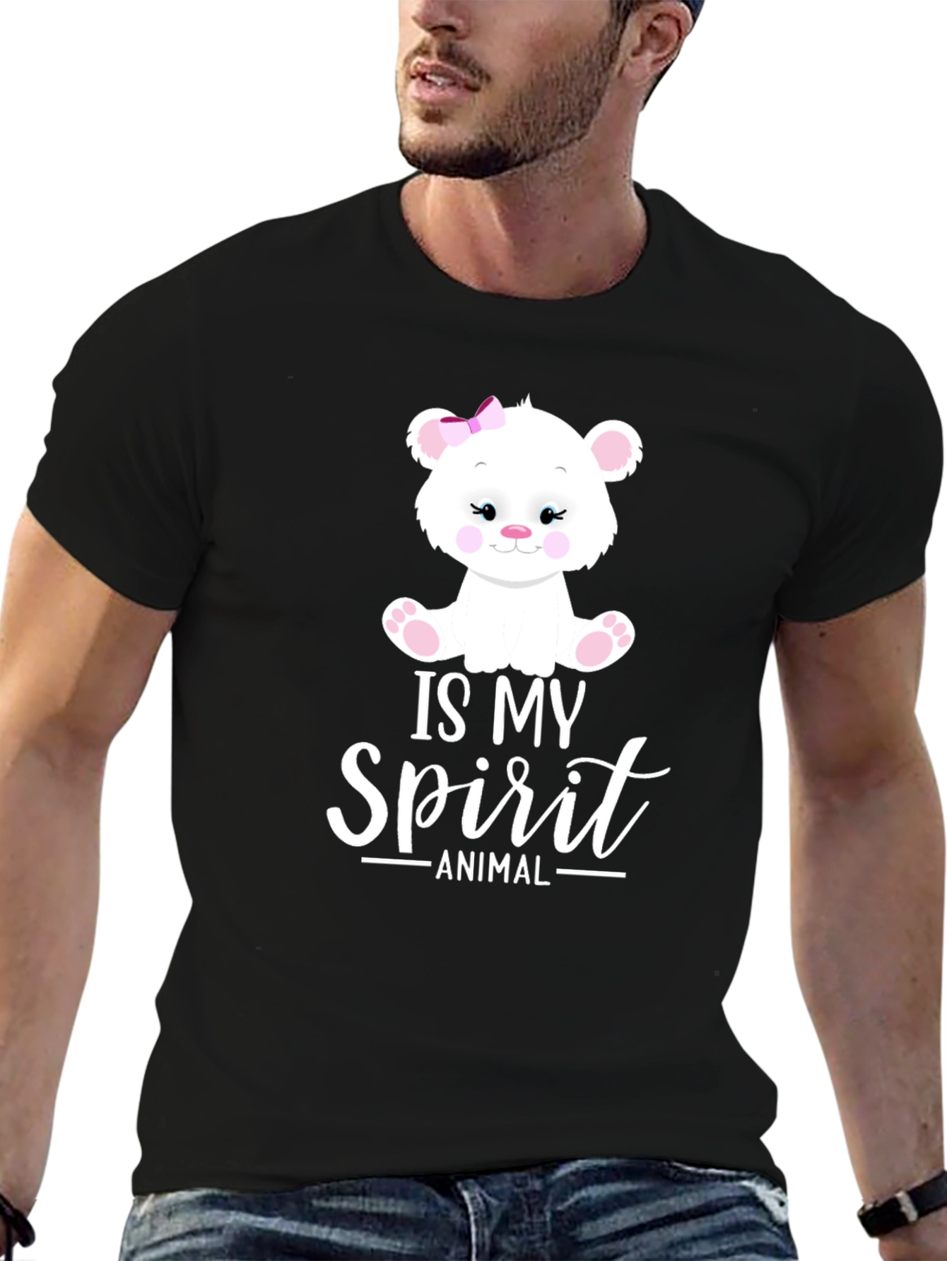 Black Cute Bear Spirit Animal Black T-Shirt view 6