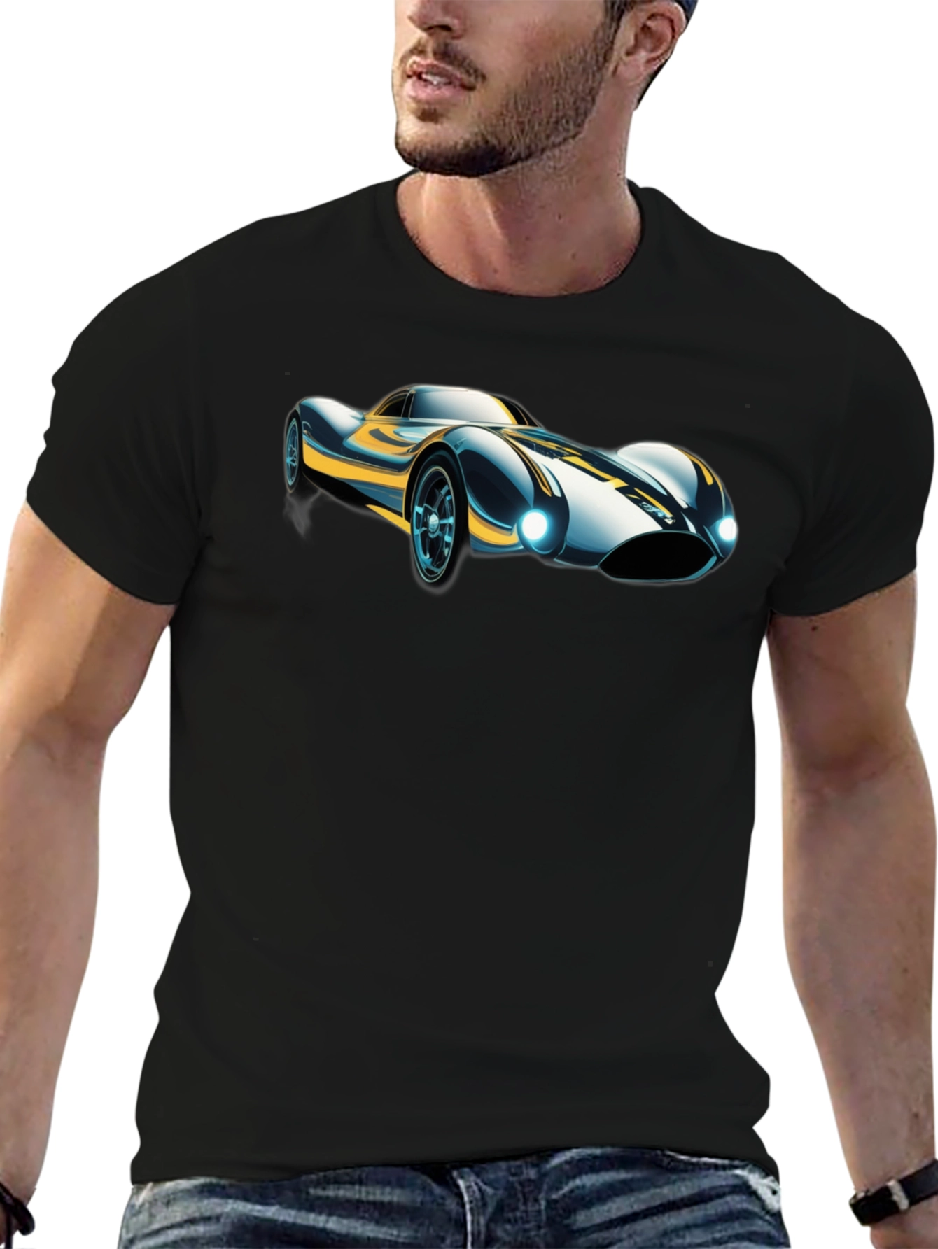 Black Retro Racer T-Shirt - Classic Car Design view 6
