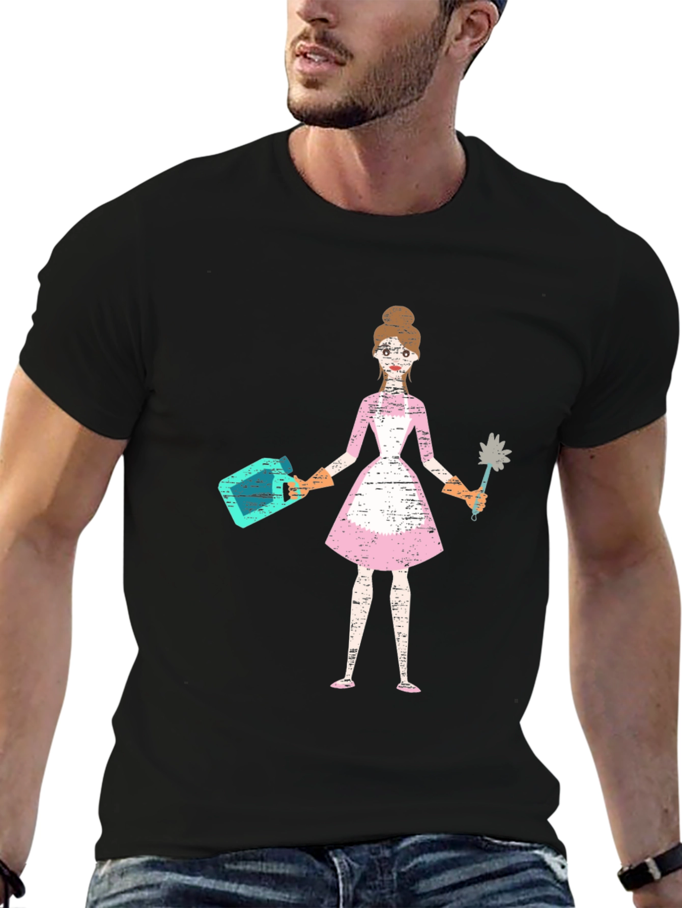 Black Novelty Maid Graphic Black T-Shirt view 6