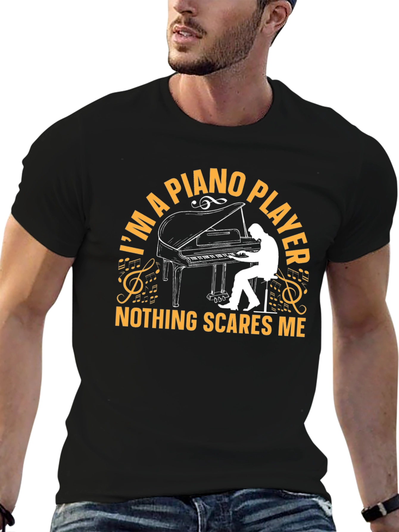 Black Piano Player Graphic T-Shirt - Music Lover Tee view 6
