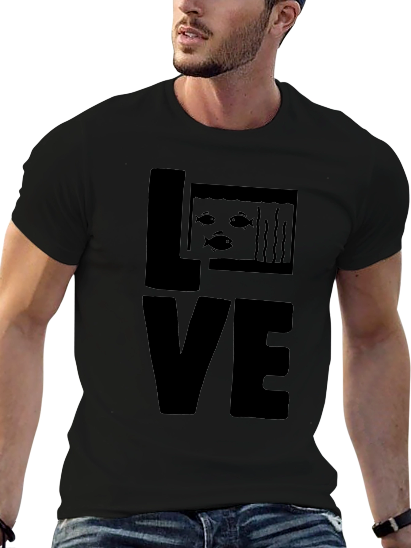 Black Aquarium Fish LOVE T-Shirt - Graphic Print Tee view 6