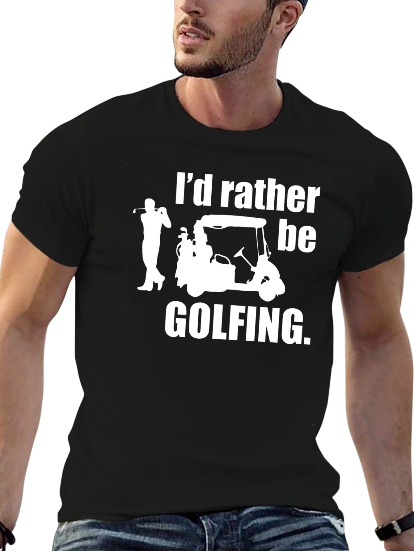 Black I'd Rather Be Golfing Black T-Shirt view 6
