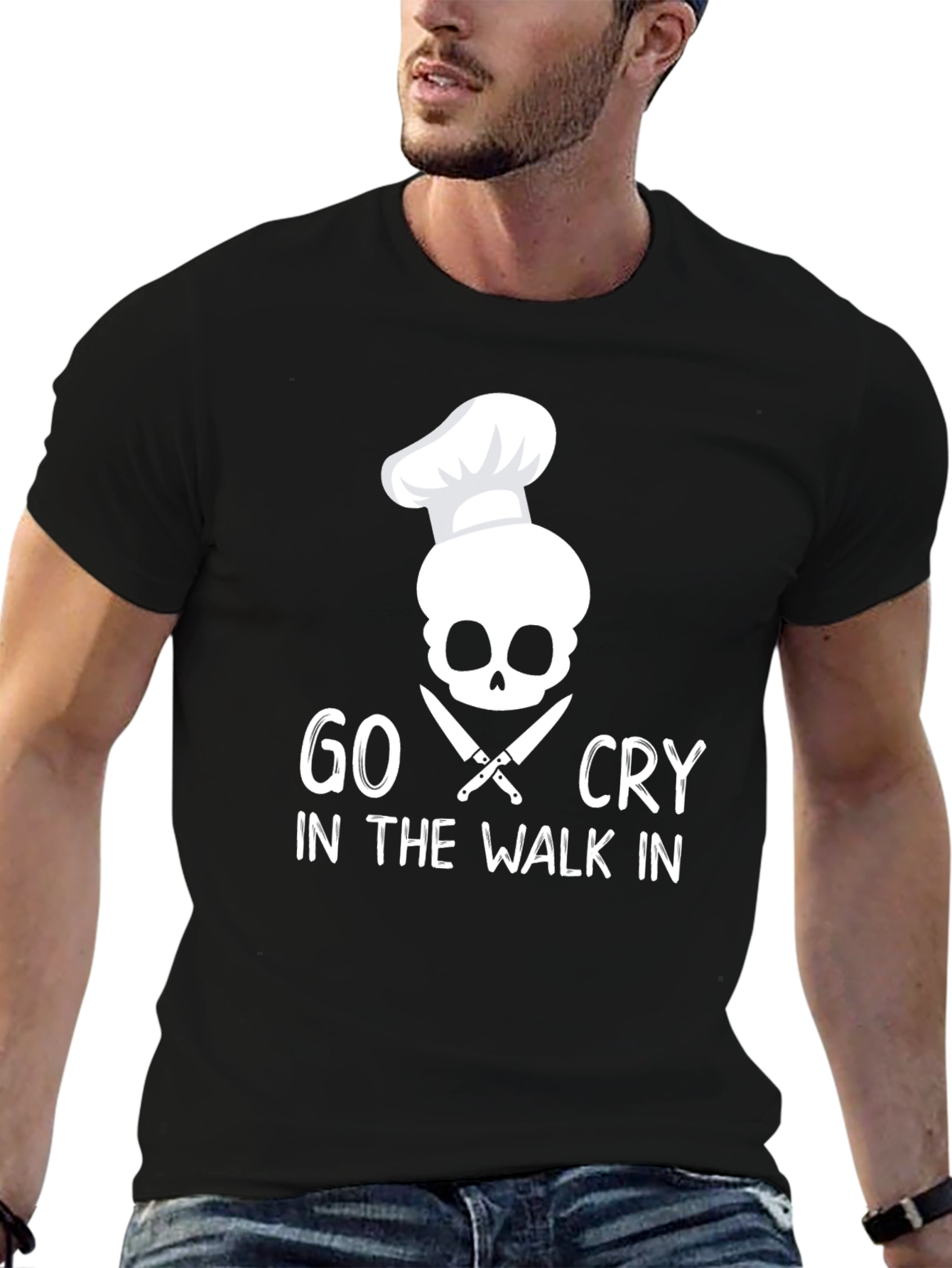 Black Go Cry in the Walk In Chef Skull T-Shirt view 6