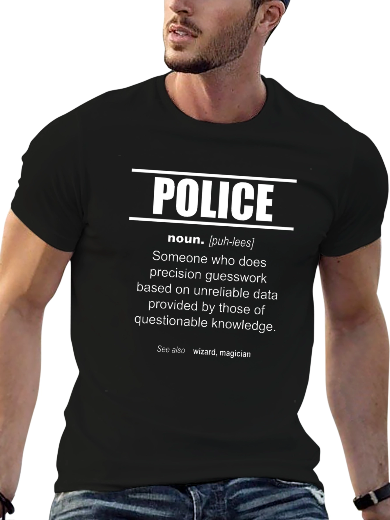 Black Funny Police Definition T-Shirt - Wizard Magician view 6