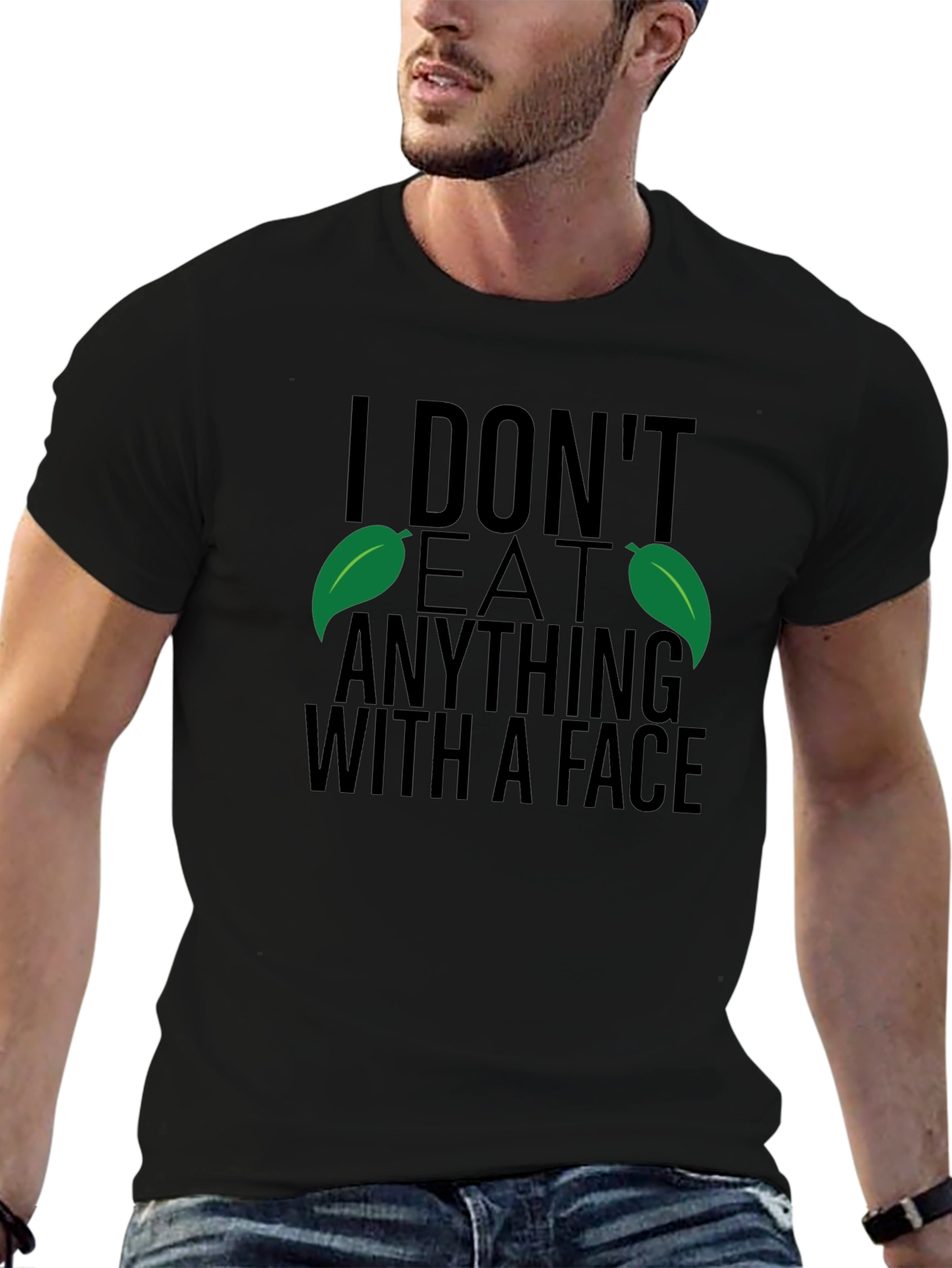 Black Vegan T-Shirt - I Don't Eat Anything With A Face view 6