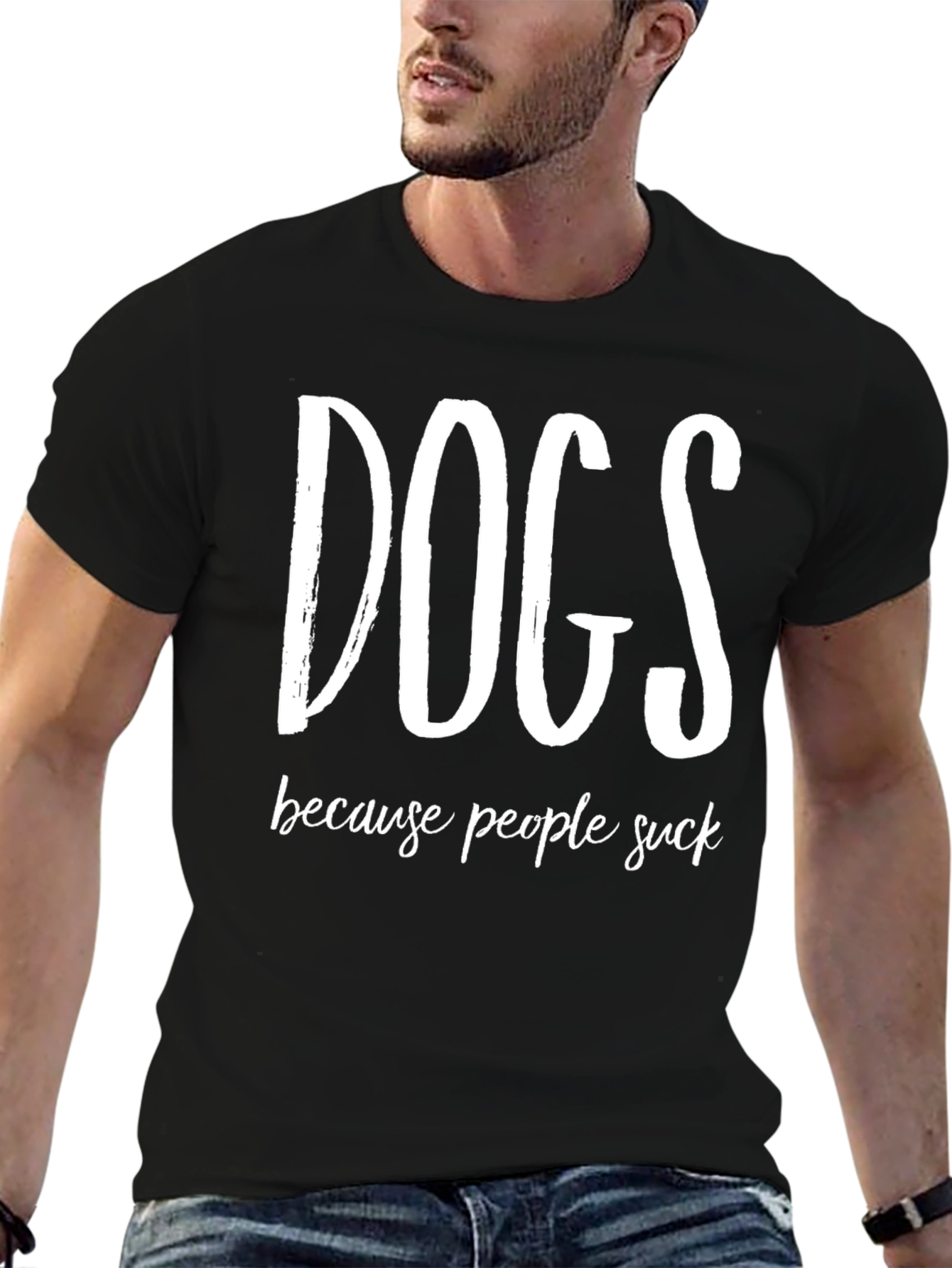 Black Dogs Because People Suck Funny Graphic Tee view 6