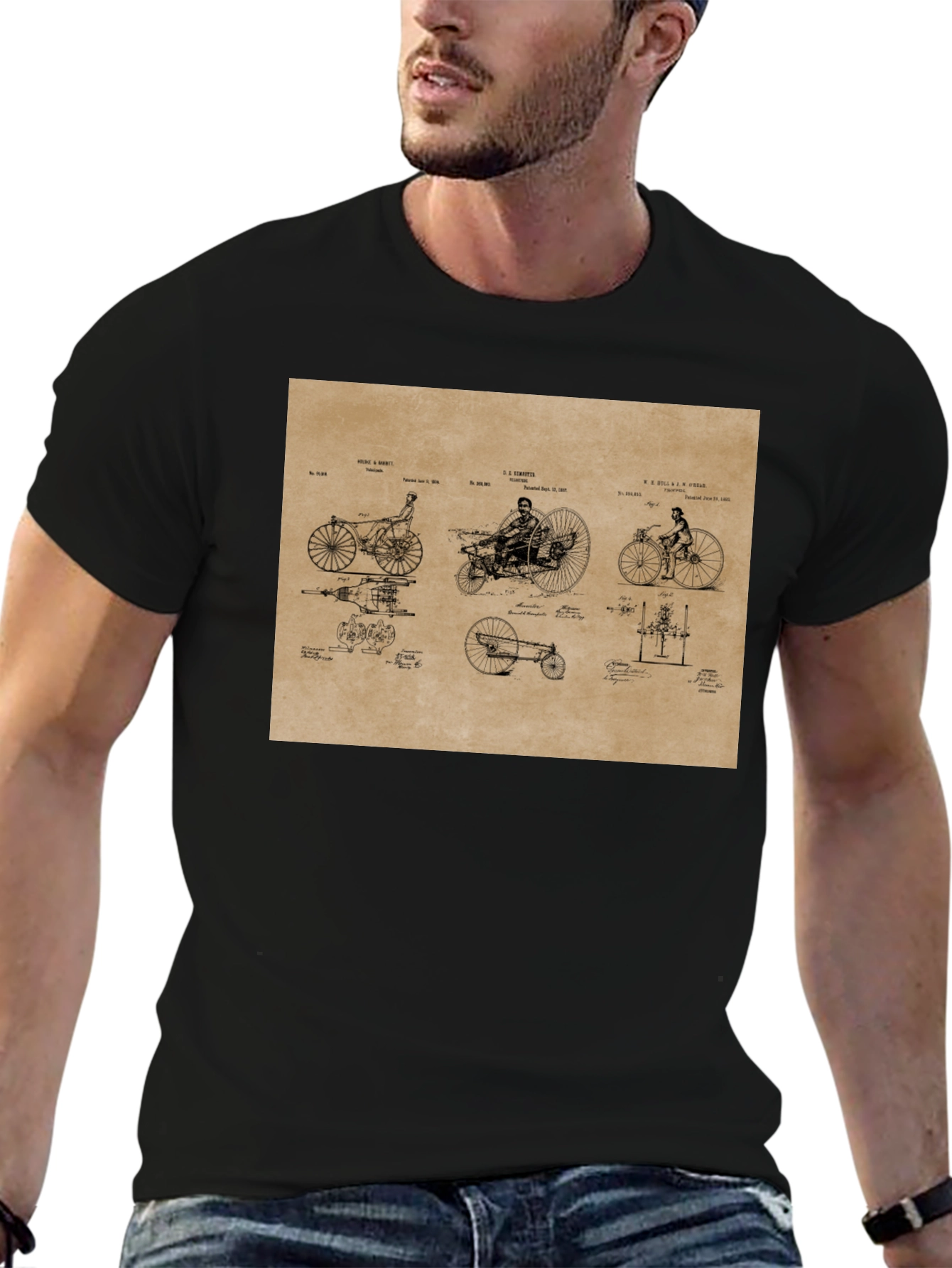 Black Vintage Bicycle Patent T-Shirt - Black view 6