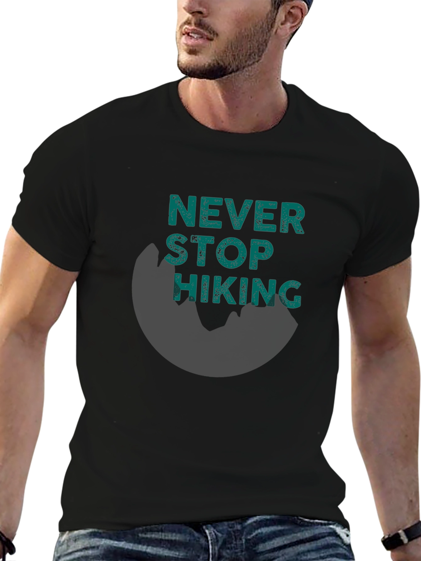 Black Never Stop Hiking Tee -  Men's Graphic T-Shirt view 6