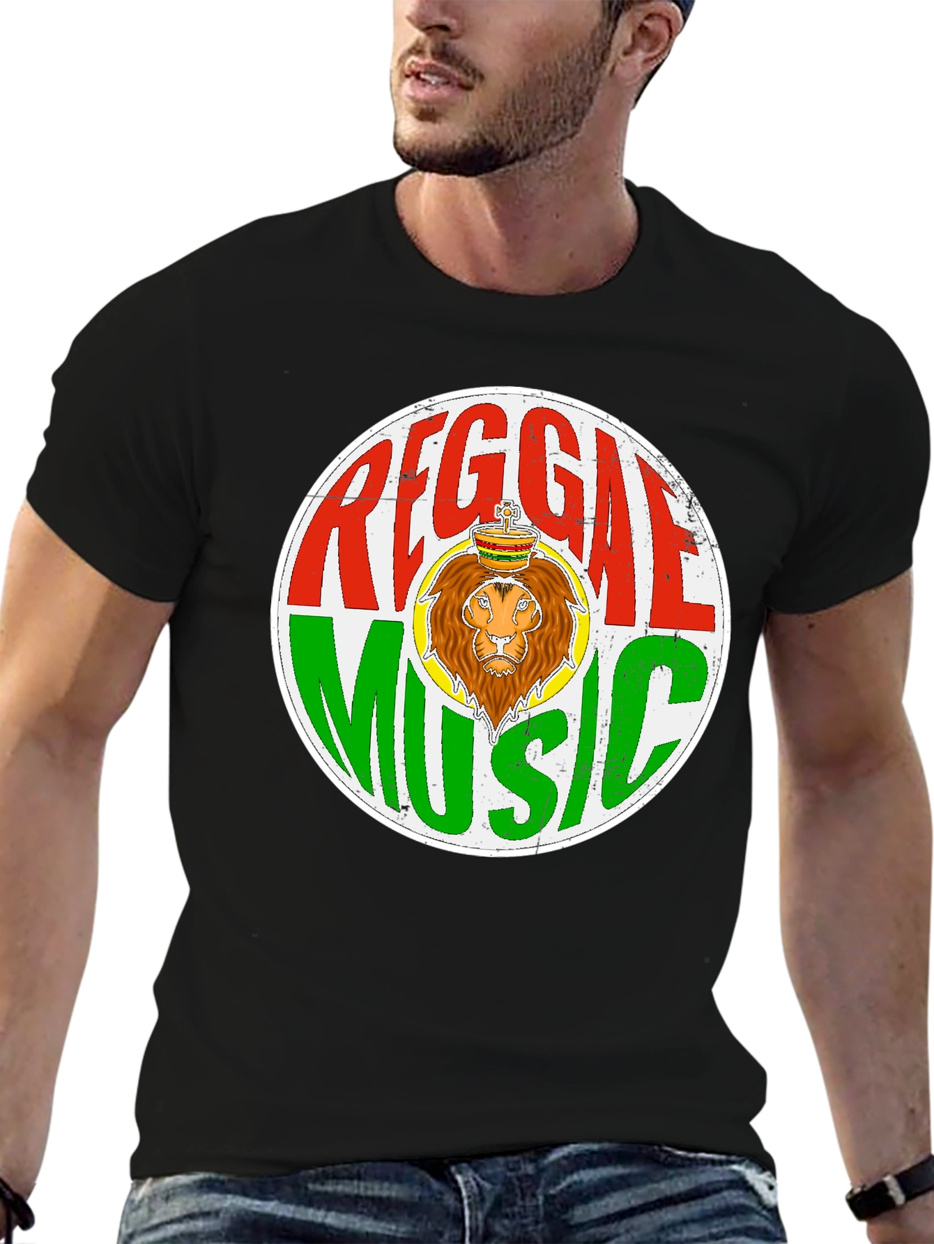 Black Reggae Music Lion Graphic T-Shirt view 6