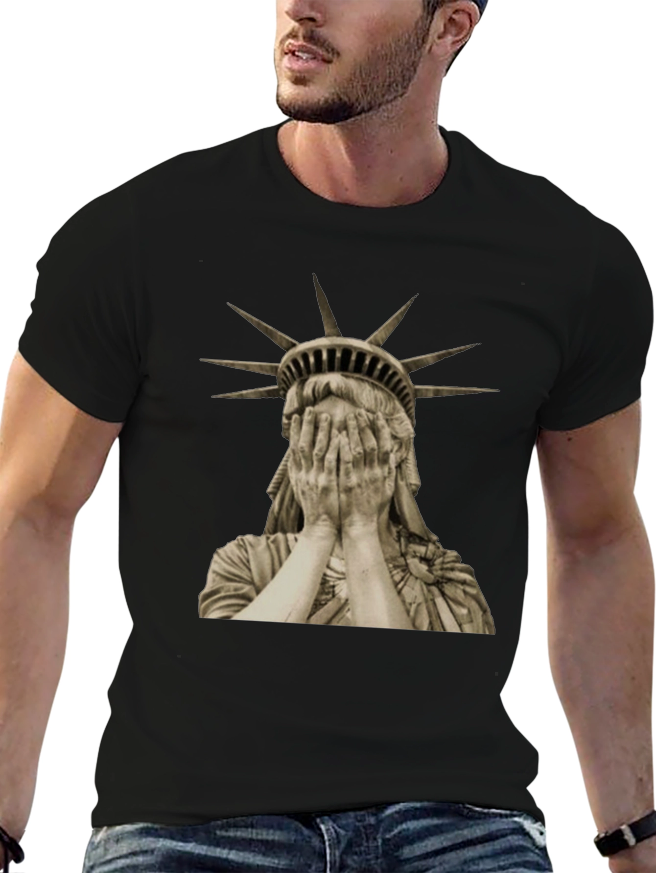 Black Statue of Liberty Crying Graphic Tee view 6