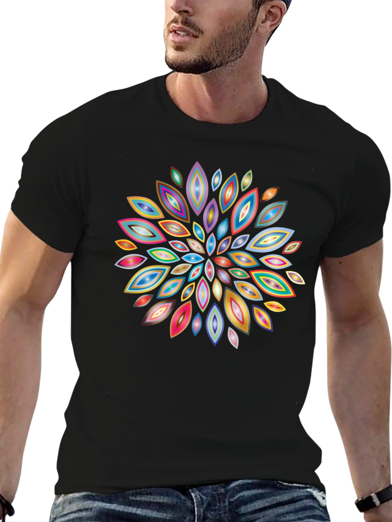 Black Abstract Floral Burst Graphic T-Shirt view 6