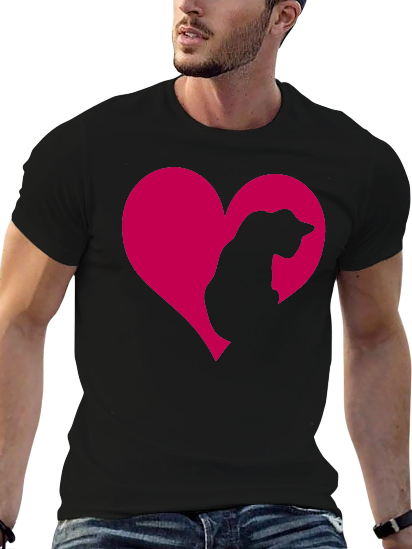 Black Cat Heart Tee - Adorable Feline Love T-Shirt view 6